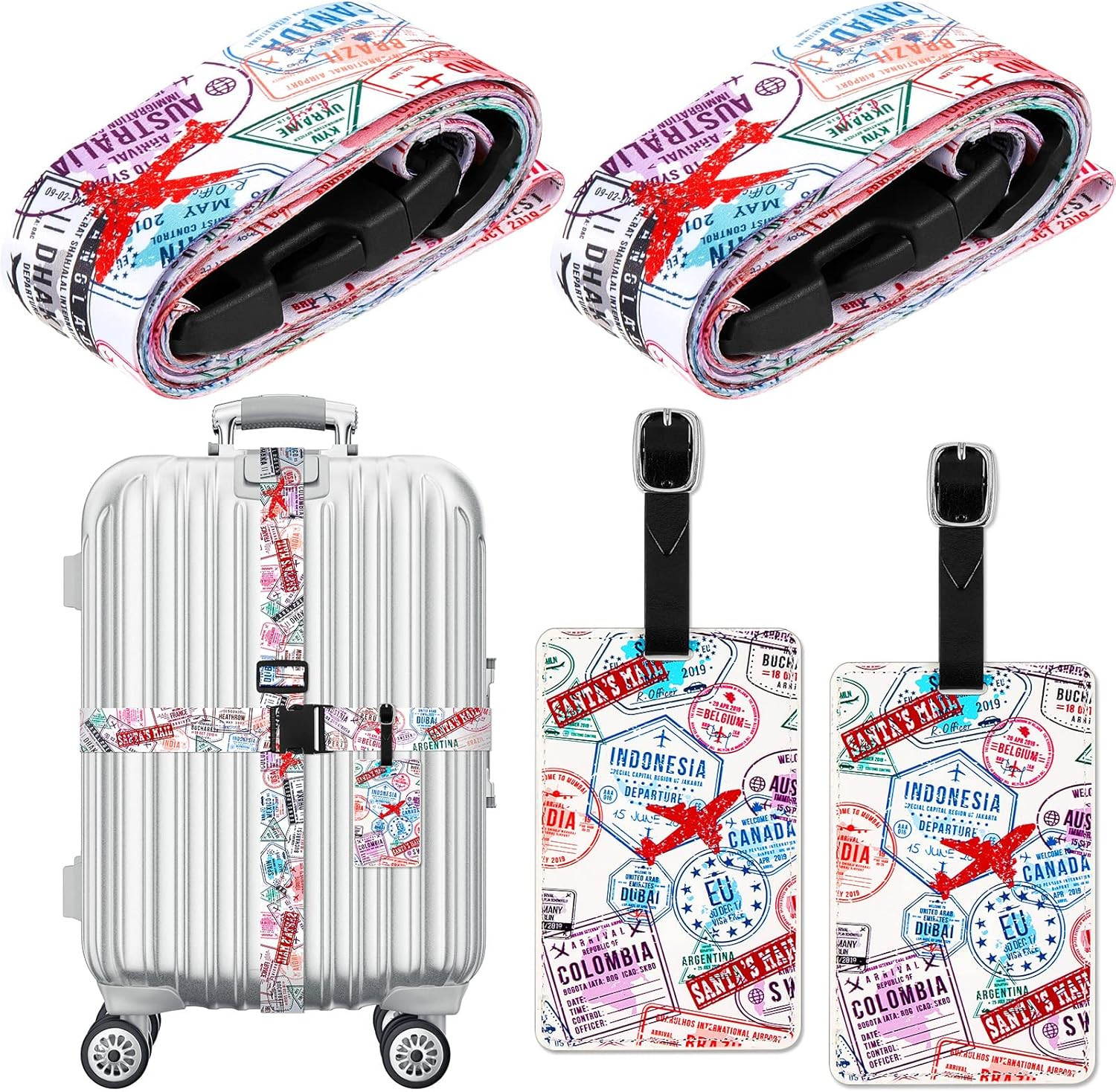 4 Pack Luggage Straps Set Adjustable Suitcase Belts with Quick Release Buckle Lu