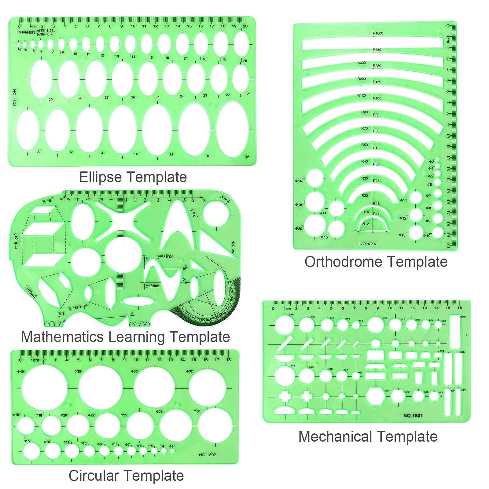 11PCS Geometric Drawings Templates, Drafting Stencils Measuring Tools,...