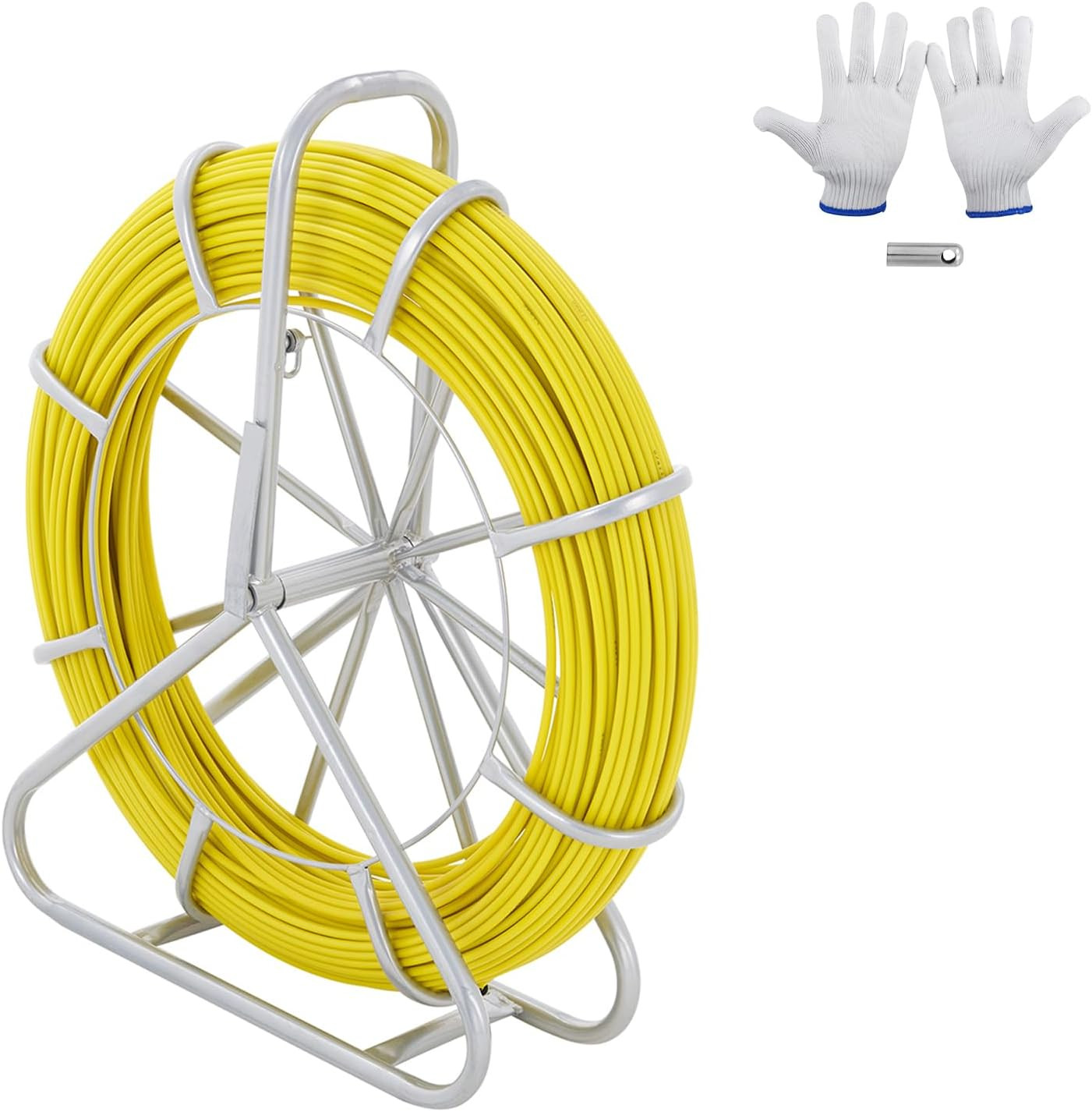 Fiberglass Fish Tape 656 FT X 1/4 Inch, Fish Tape Duct Rodder Puller with Durabl