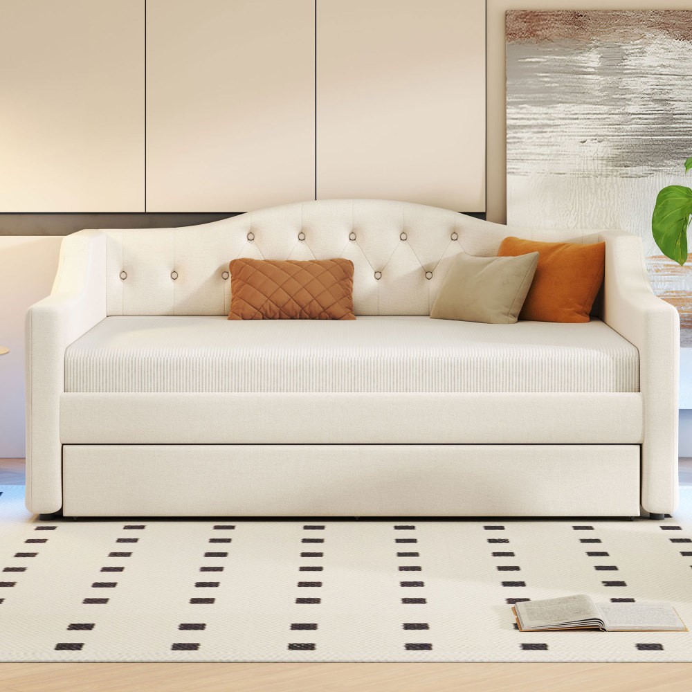 Upholstered Bed with LED Strip Lighting and Casters, Featuring Foam Padding