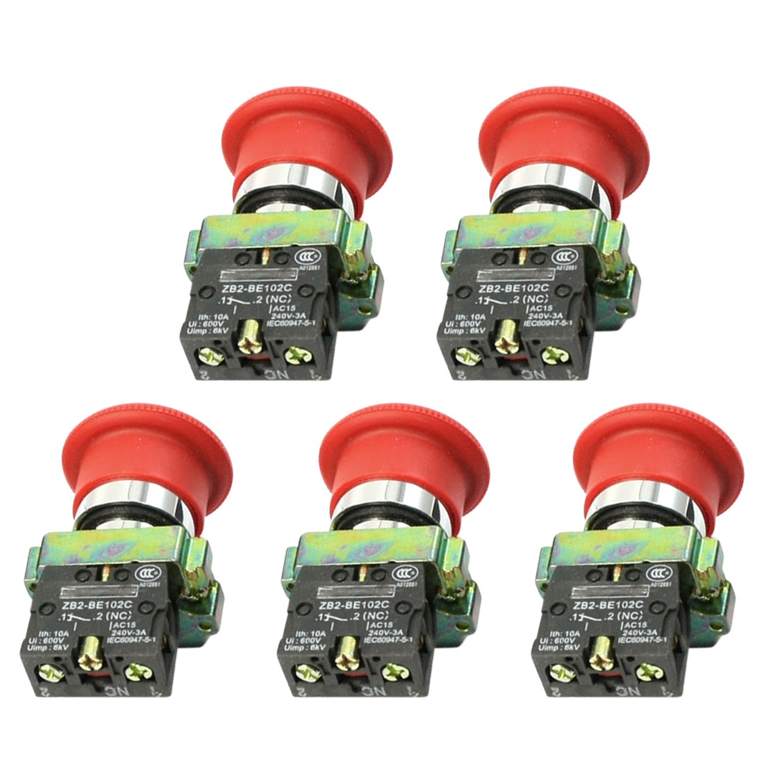 5PCS N/C SPST Emergency Stop Push Button Switch 10A 600V Red