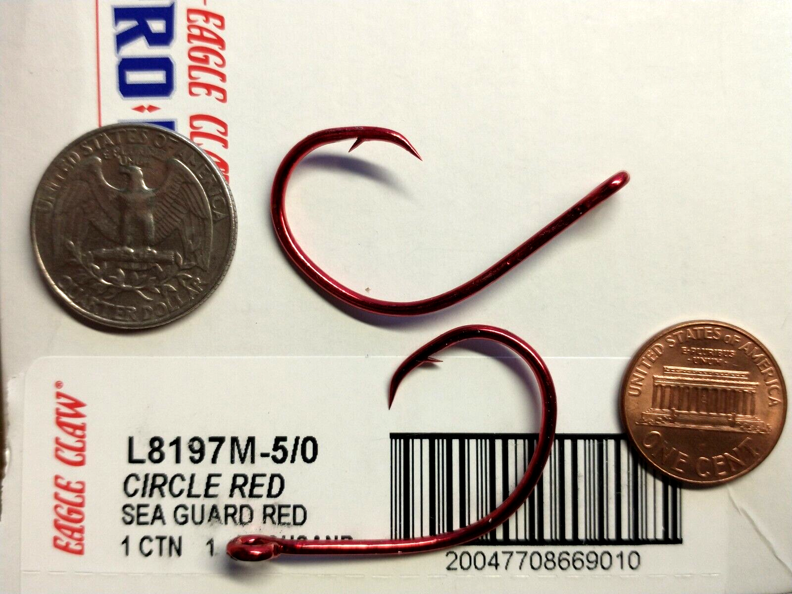 (25) Eagle Claw Lazer Sharp Circle Sea hooks (Size 5/0) Sea Guard Red (BULK)