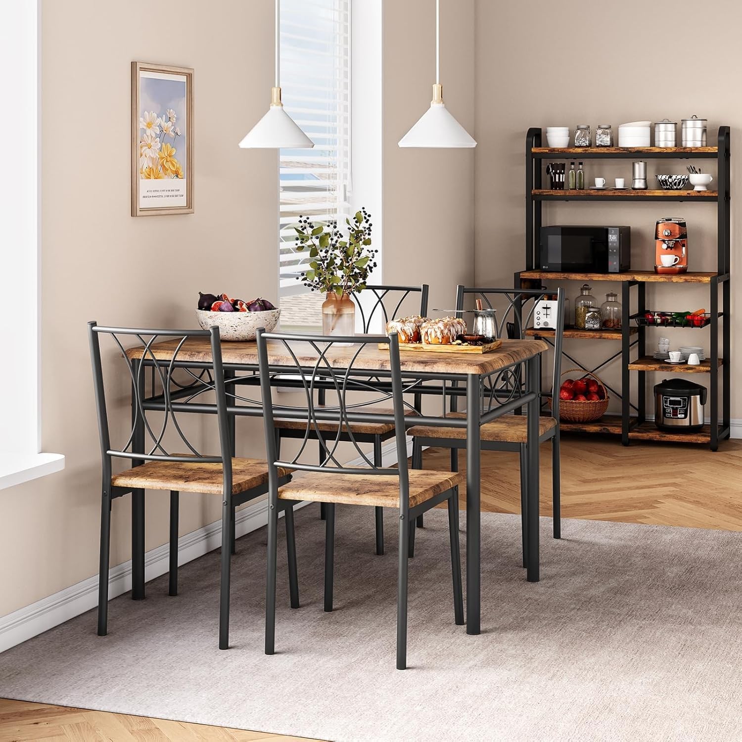 Small Rectangle Dining Table Set 4 Kitchen Table W/ 4 Upholstered Chairs