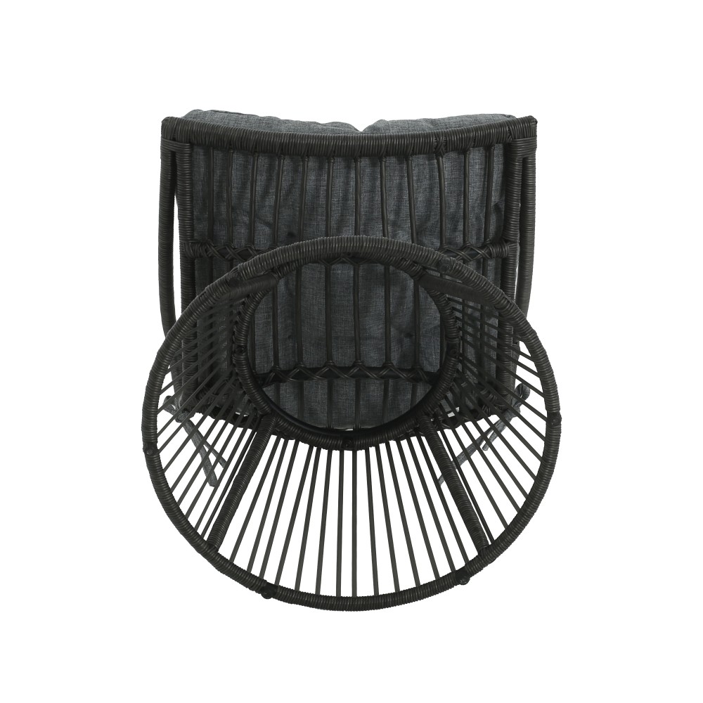 Mid Century High Back Wicker Chair with Side Table Grey PE Rattan