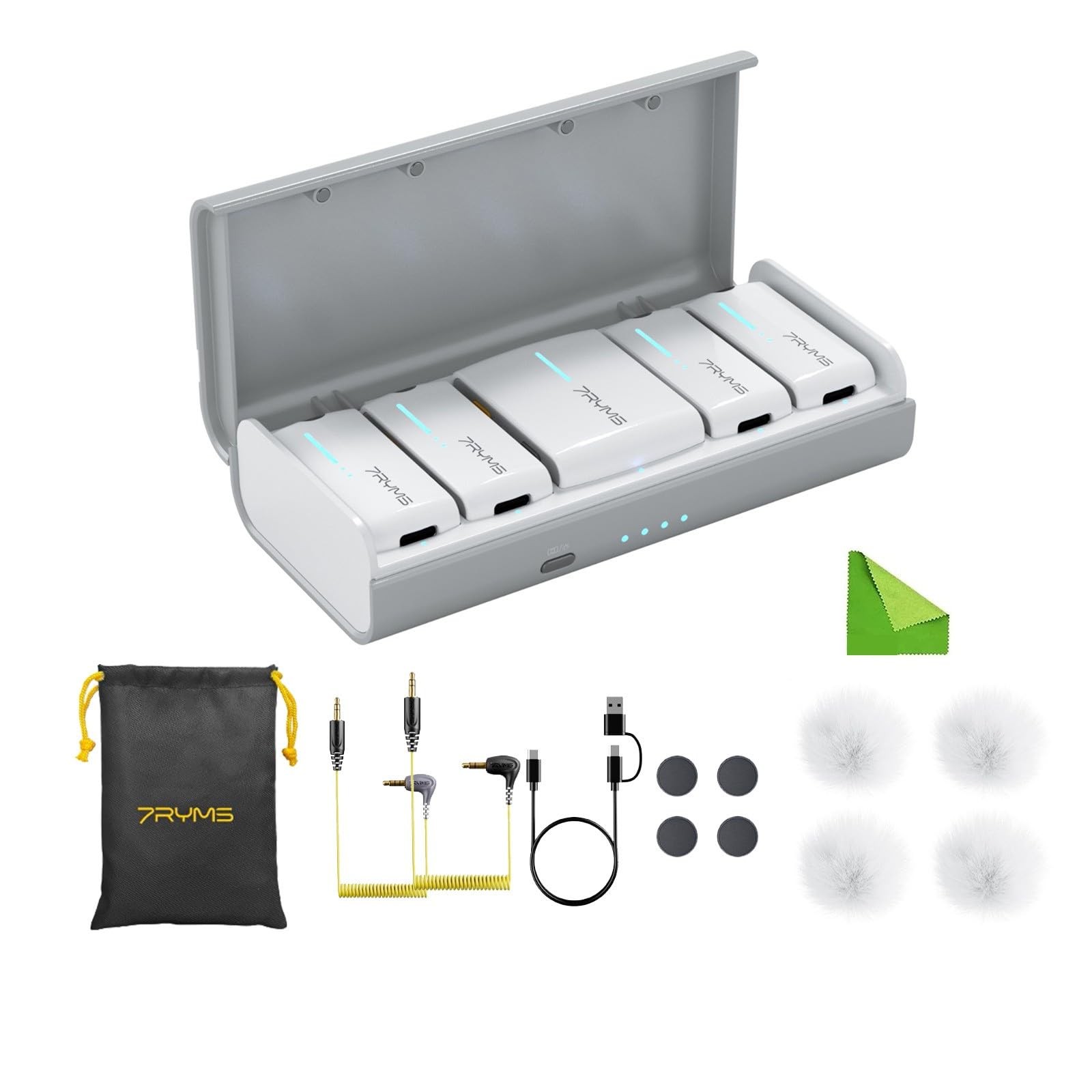 7RYMS iRay DW40 Wireless Lavalier Microphone with Four Transmitters One White