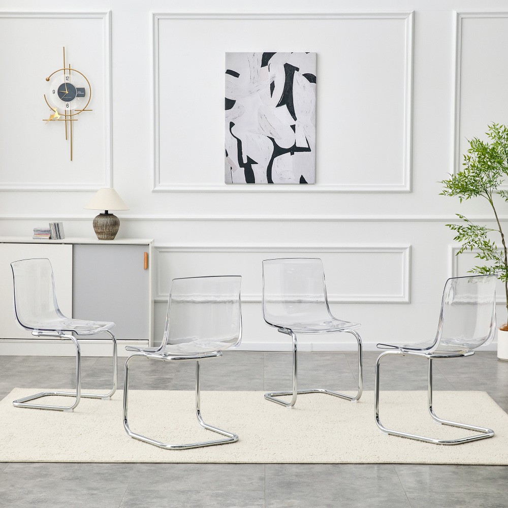 Set of 4 Clear Acrylic Dining Chairs Modern Kitchen PC Seat Steel Frame
