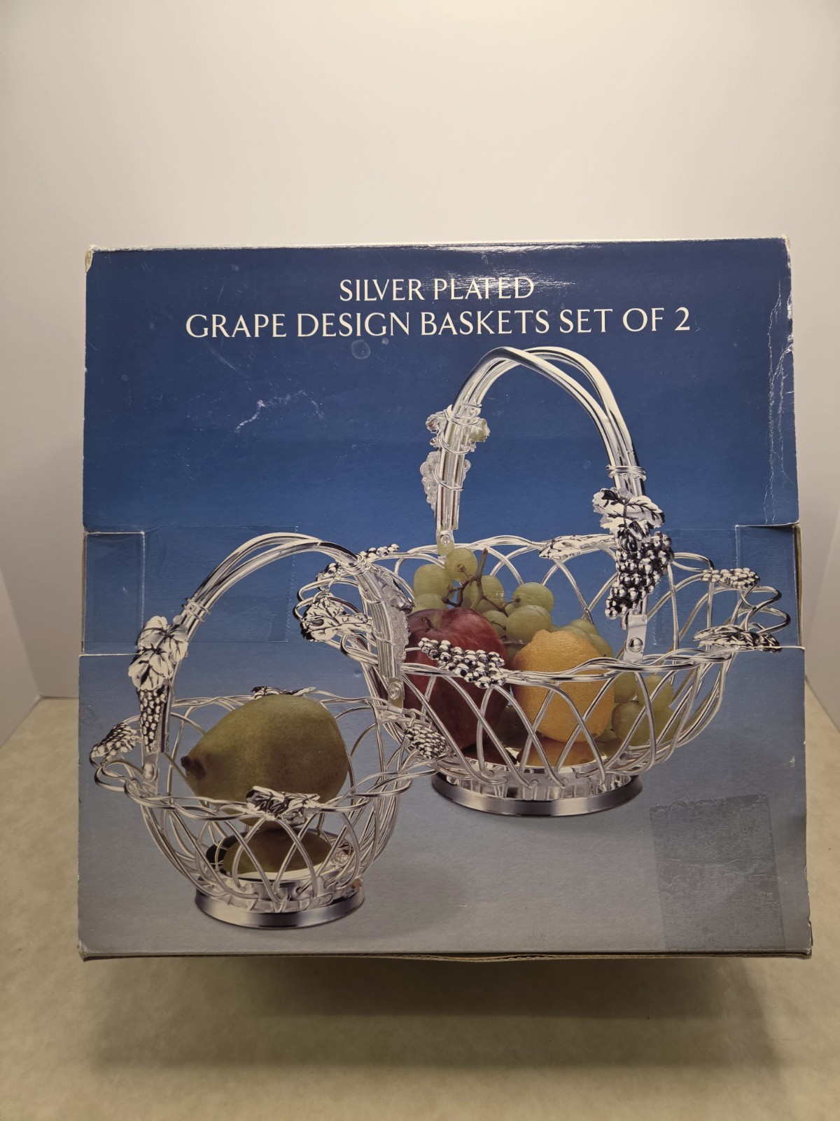 Godinger Silver Plated Grape Vine Pattern Baskets Vintage Set Of 2 with Box