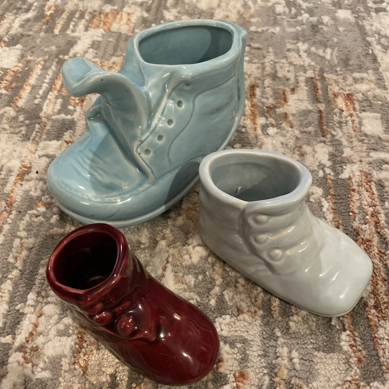 Set Of 3 Small Ceramic Baby Shoe Planter USA pottery