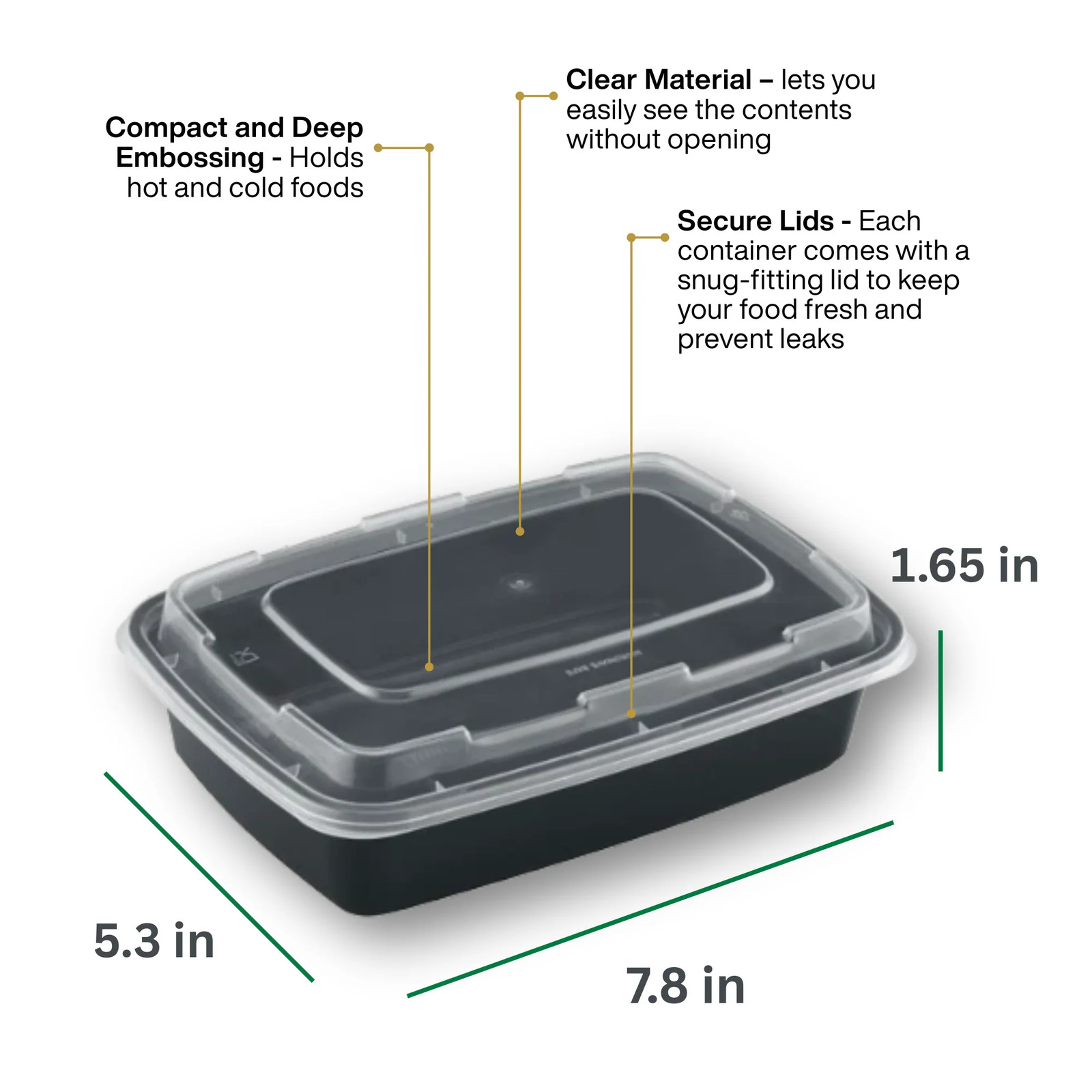 24oz Rectangular Microwaveable Container with Lid, 150 Sets (50/6)