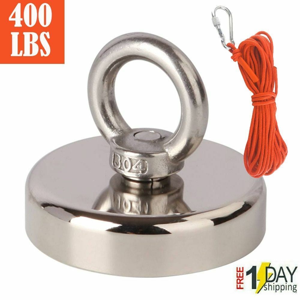 Fishing Magnet Kit 400 Lbs Pull Force Strong Neodymium Orange Rope Carabiner New