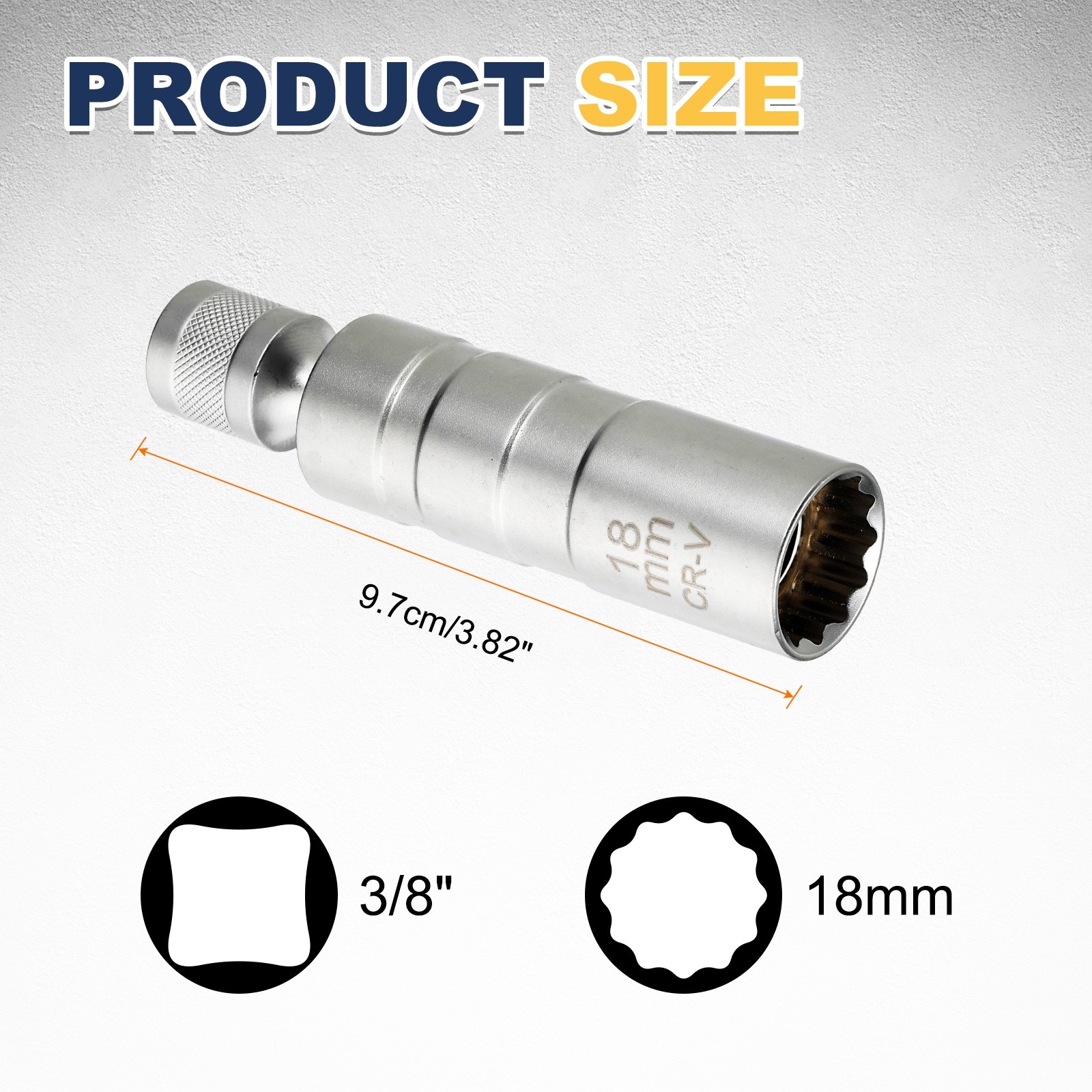 2pcs Spark Plug Socket 3/8" Drive 18mm Swivel Magnetic Thin Wall Silver