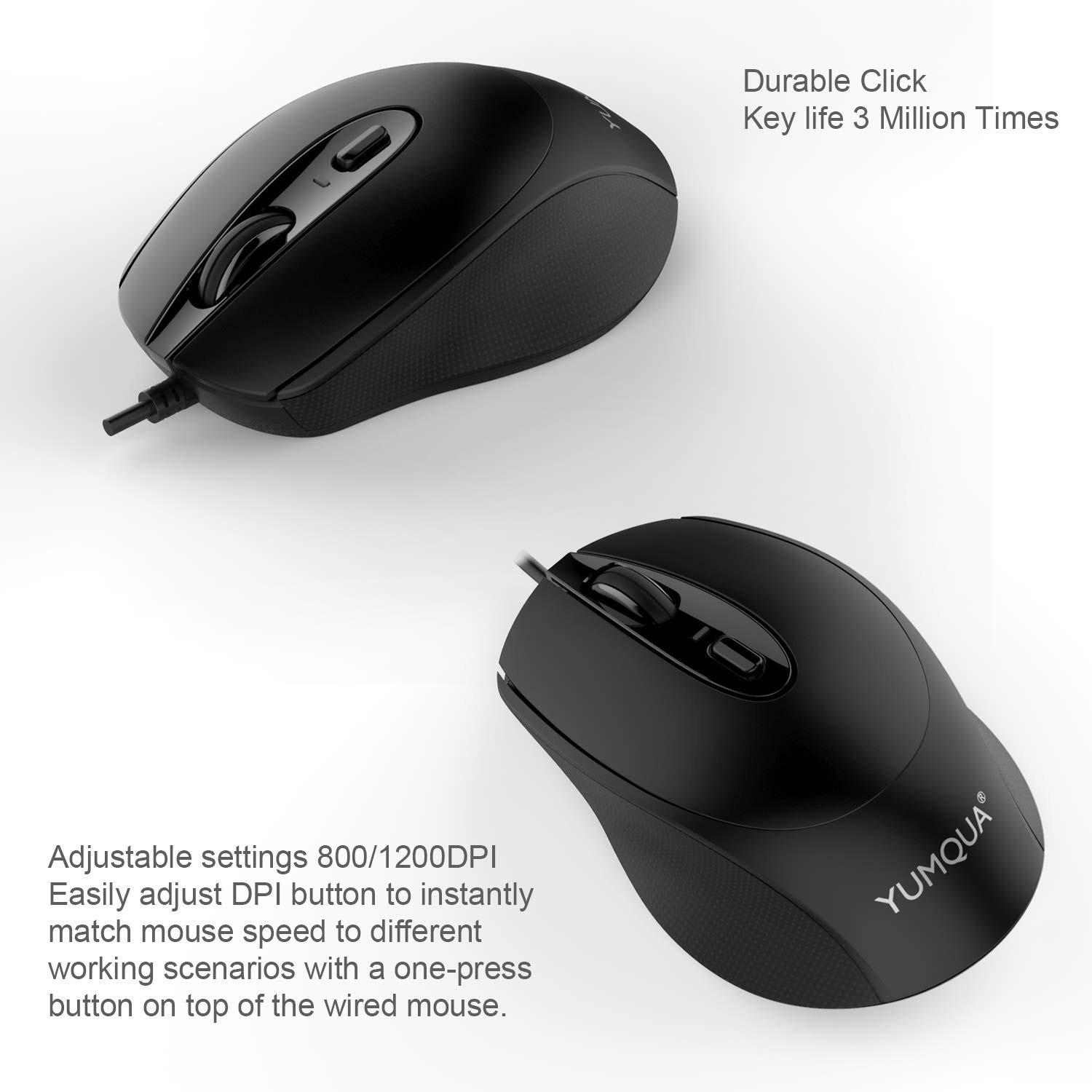 YUMQUA G222 Computer Mouse Wired 4 Pack, Bulk USB Corded Mouse, Office & Home...