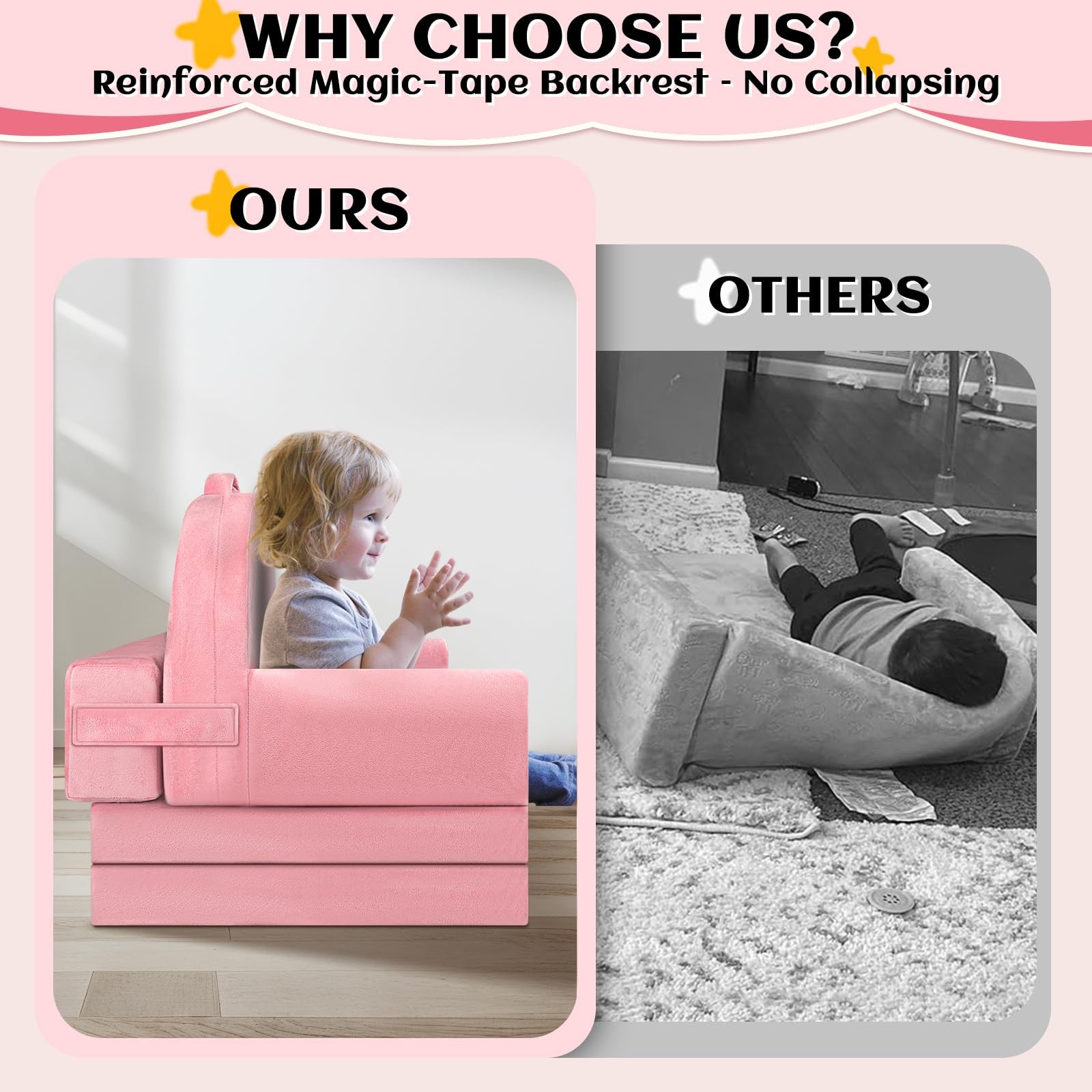 Unicorn Kids Sofa Bed with Removable Washable Cover & ​​Hook and Loop​​ Backr...
