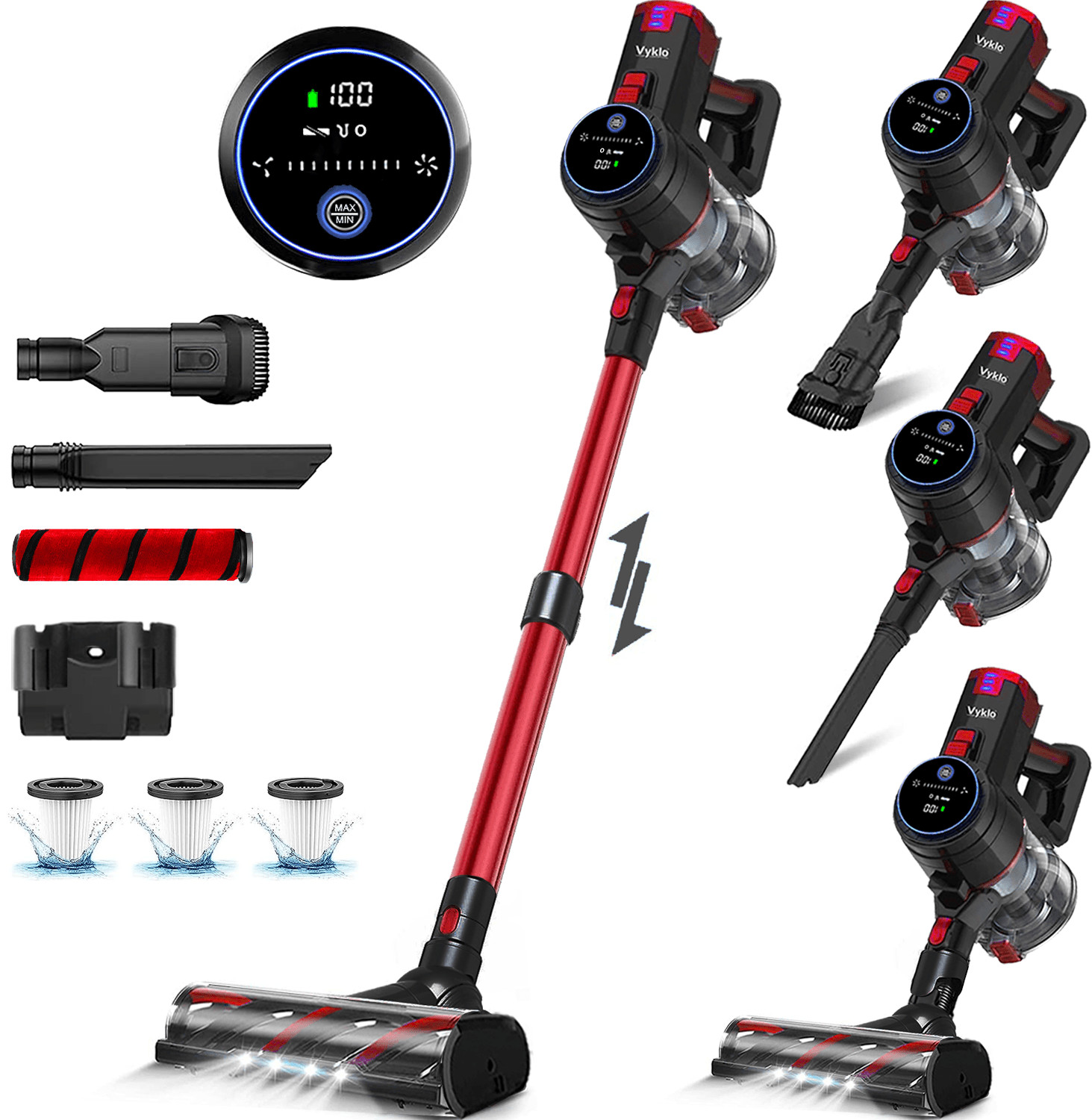 VYKLO 55Mins Powerful Cordless Handheld Stick Vacuum Cleaner Hard Floor Carpet R
