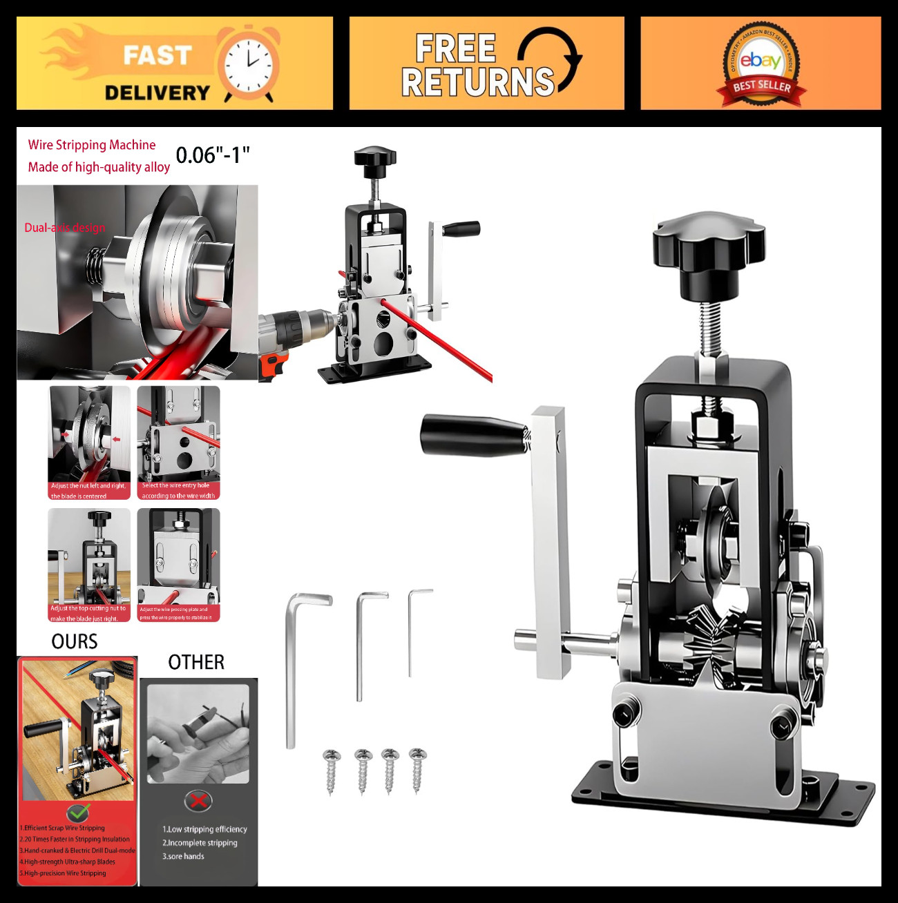 Manual Wire Stripping Machine - Drill Powered Copper Peeler Tool for Cable Recyc