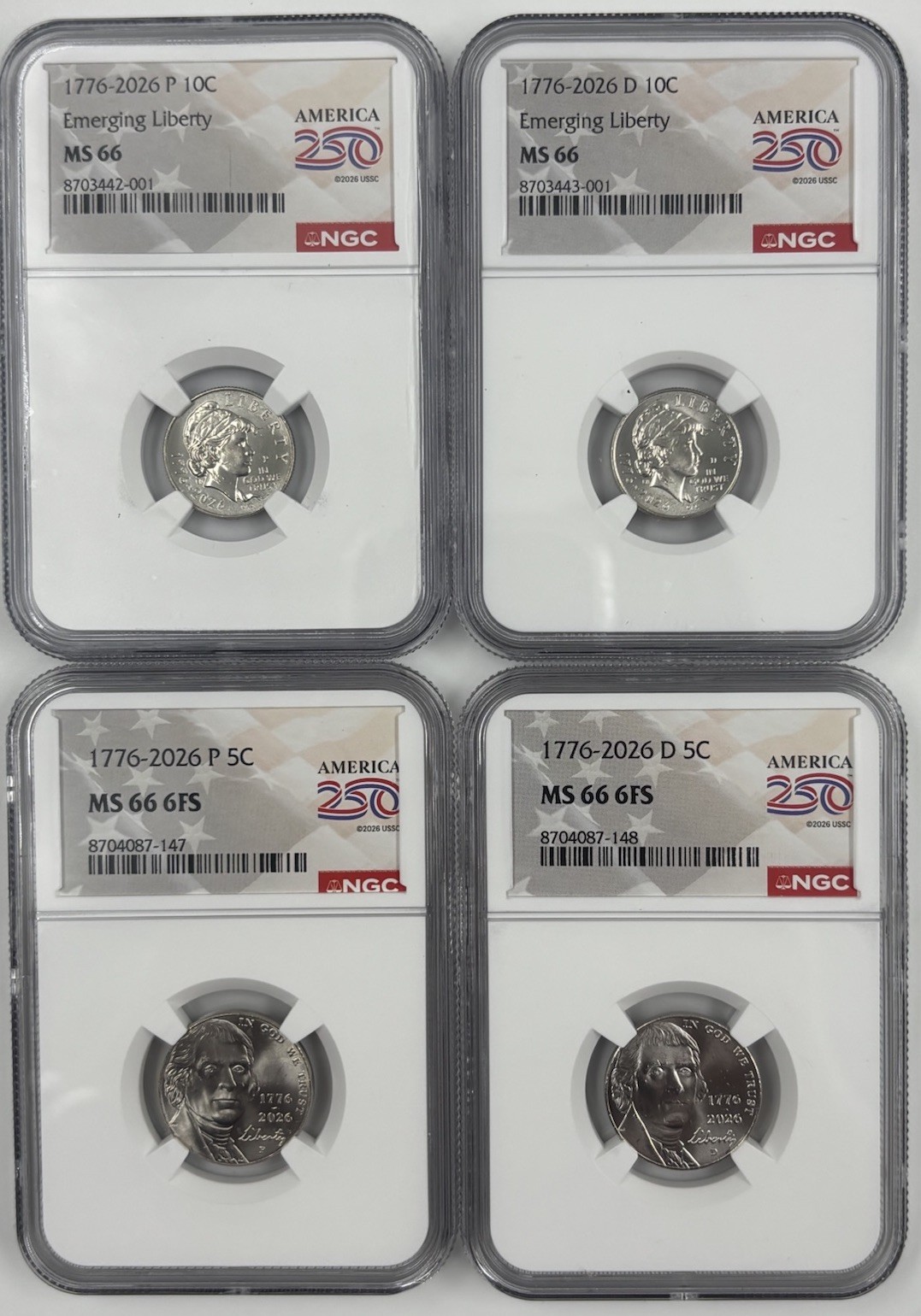 1776 2026 P D JEFFERSON NICKEL & EMERGING LIBERTY DIME 10C NGC MS66⭐4 COINS!⭐