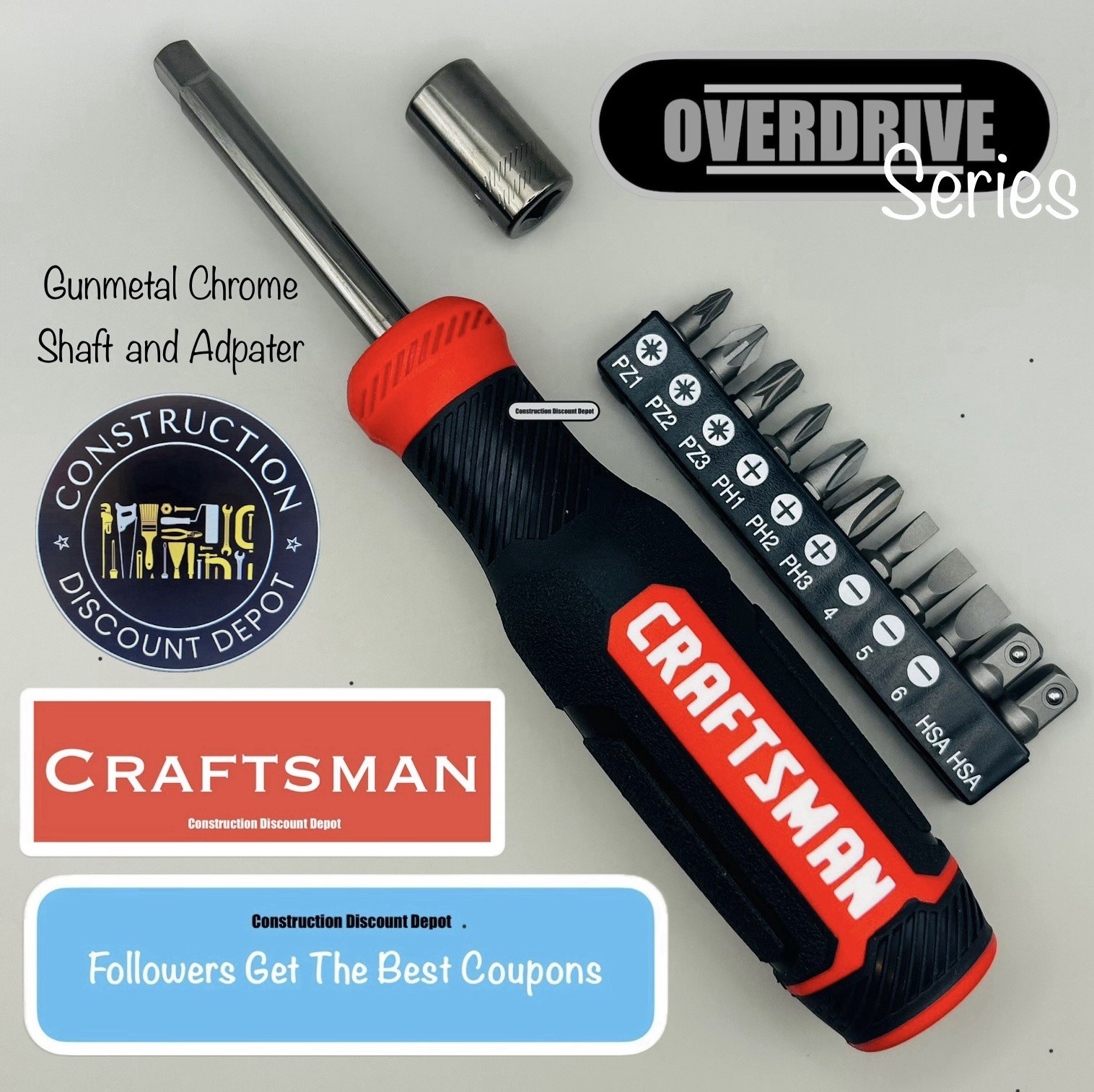 Craftsman 1/4" Driver OVERDRIVE series Gunmetal Chrome Spinner handle & Adapter