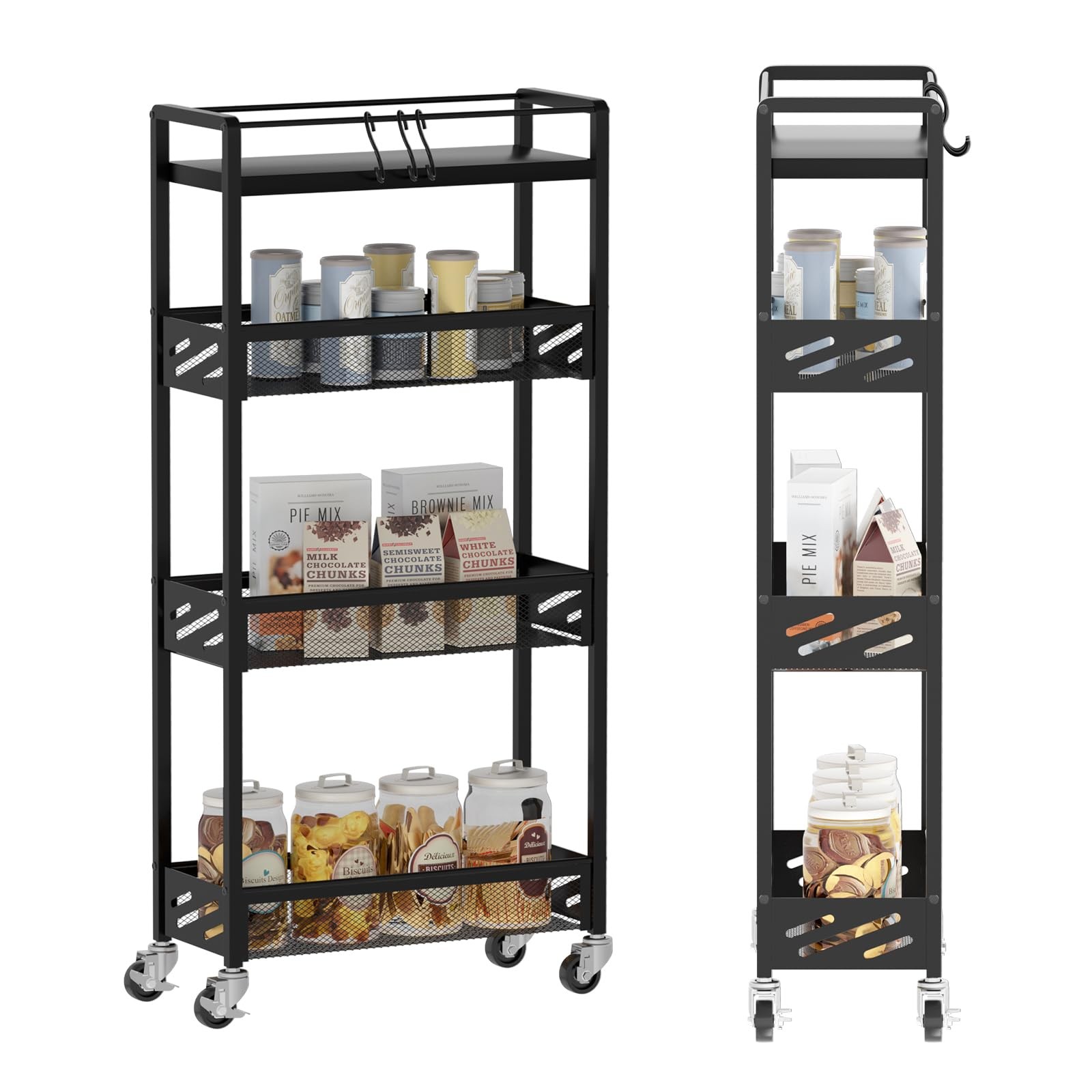 DGSNADGO Slim Rolling Storage Cart, 4-Tier Kitchen Cart on Wheels, Narrow Uti...