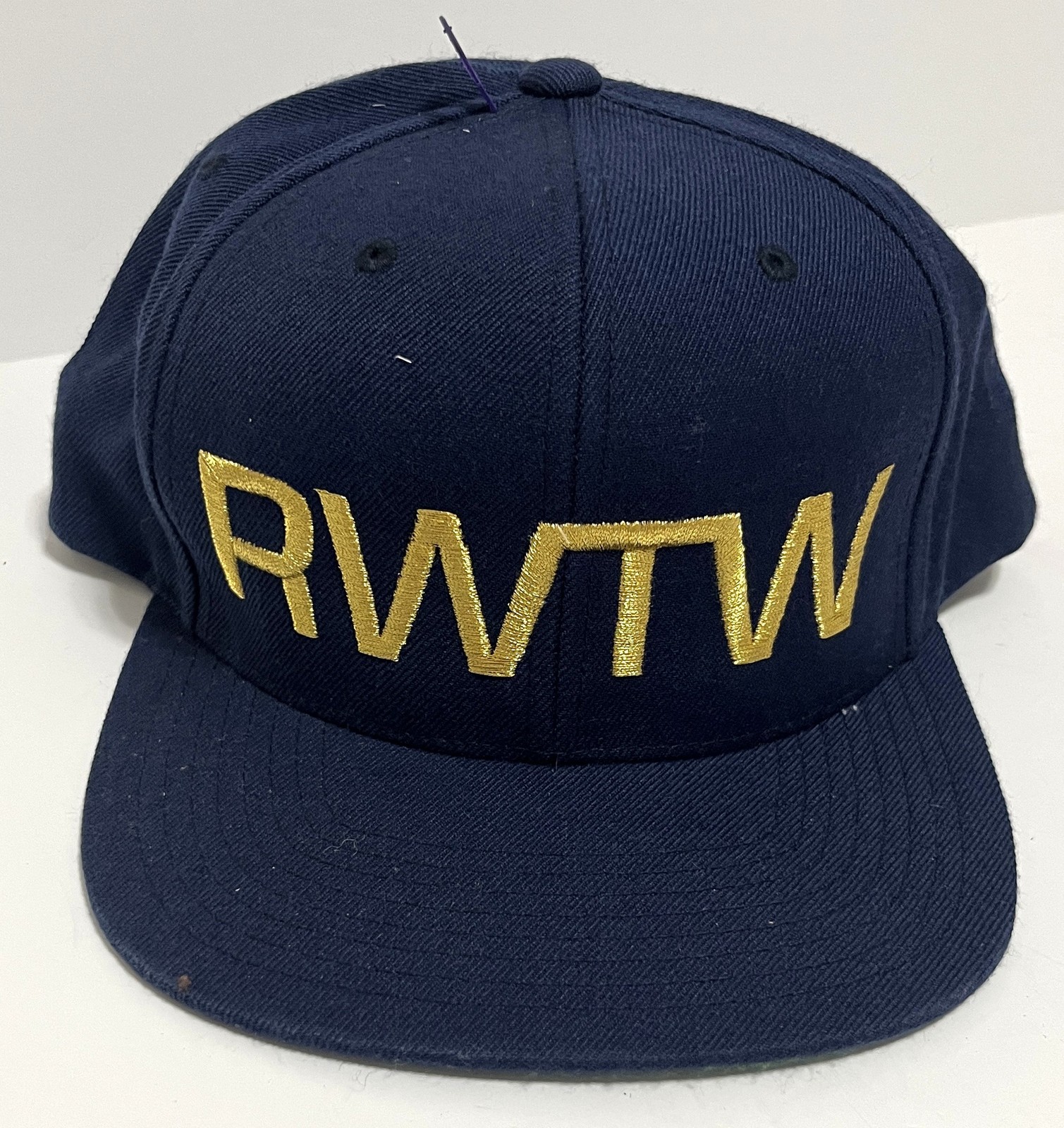 RWTW Strength Is In The Crew Navy Blue Gold Embroidered Snapback Hat Cap Flat
