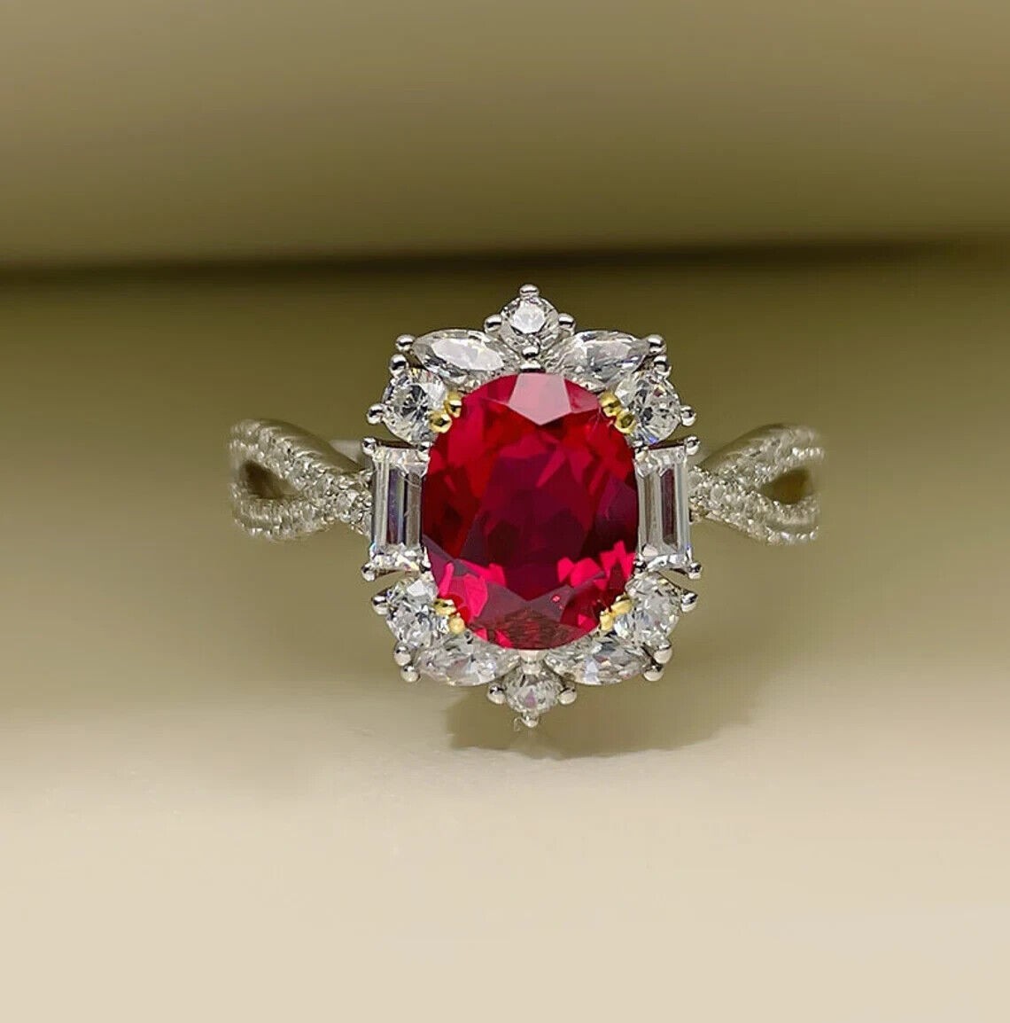 4.60 Ct Oval Cut Natural Ruby  & Diamond Wedding  Ring 14K White Gold Size 8
