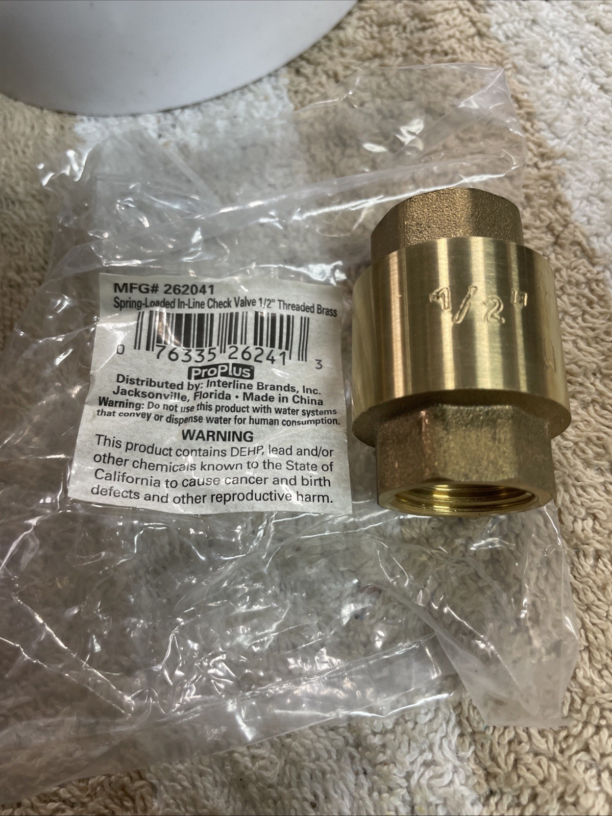 PROPLUS  MFG (262041) 1/2" NPT IN-LINE CHECK VALVE BRASS SPRING LOADED - NEW