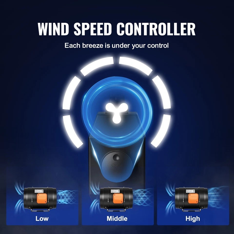 8" Inline Duct Fan HVAC Exhaust Blower Kit AC Variable Speed Control
