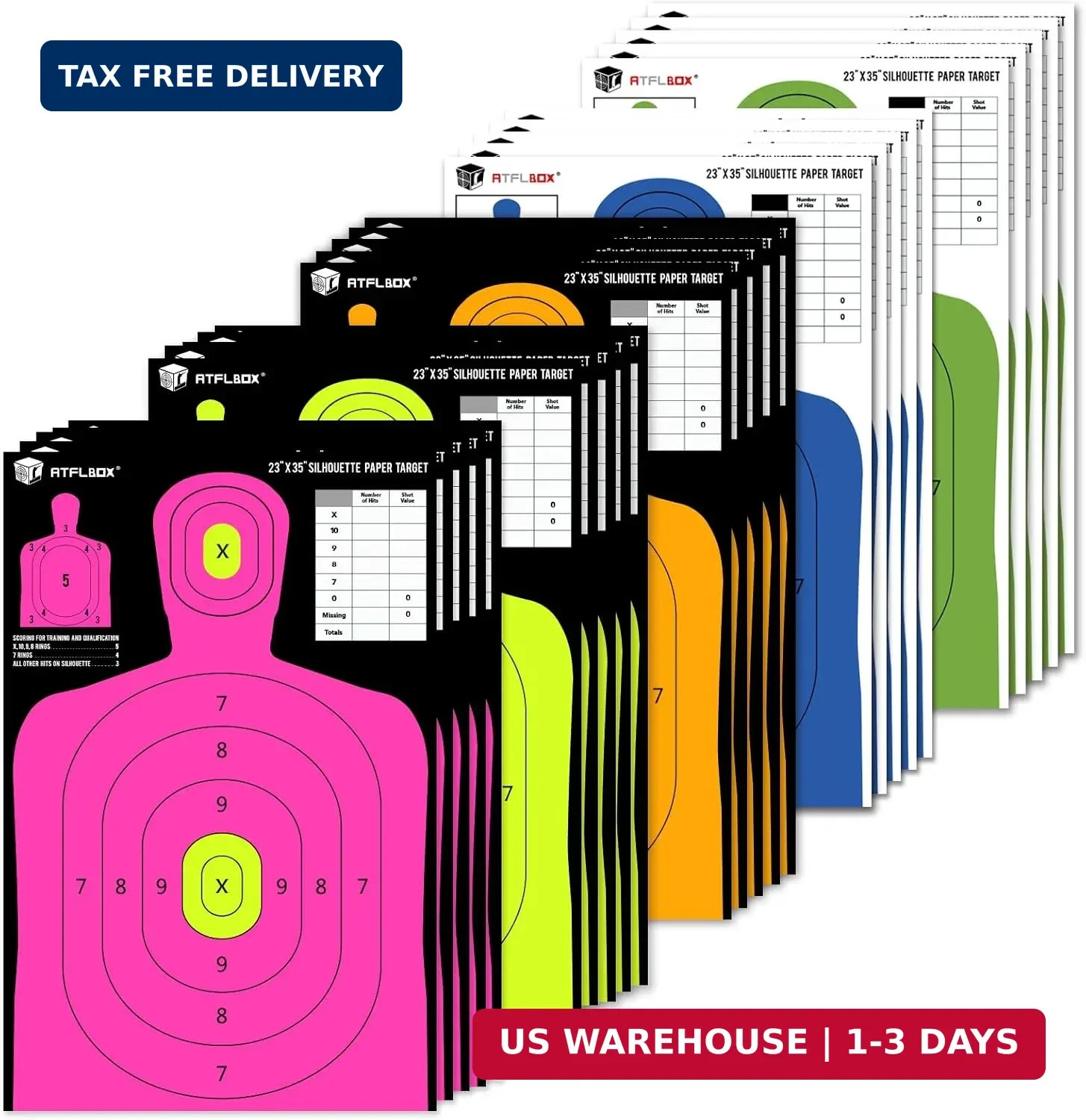 5-Color Silhouette Paper Target for The Range, 23X35 inch High Visibilit