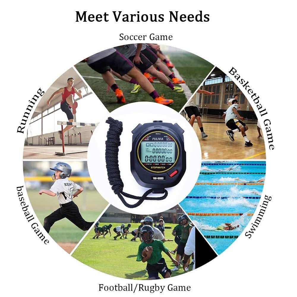 Sports Stopwatch Timer 100 Lap Split Memory Digital Stopwatch Countdown Timer...
