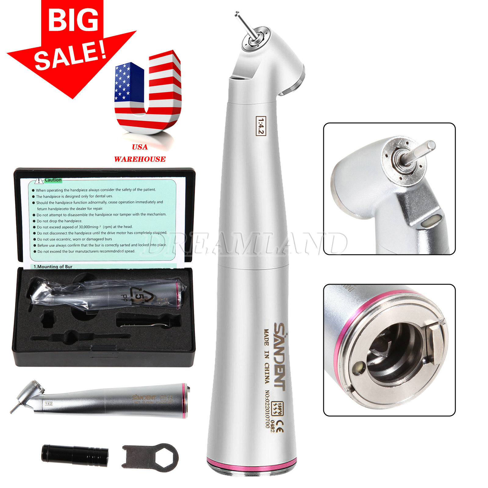 Dental 1:4.2 45° Contra Angle Surgical LED Fiber Optic Handpiece fit NSK Z45L CE