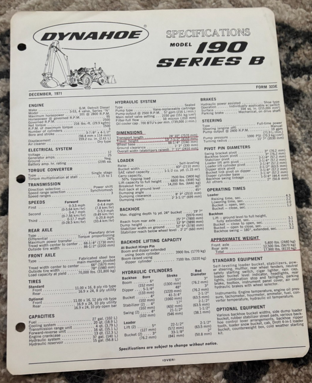Bucyrus Erie Dynahoe Model 190 Series B Backhoe Specifications Brochure DCPA25
