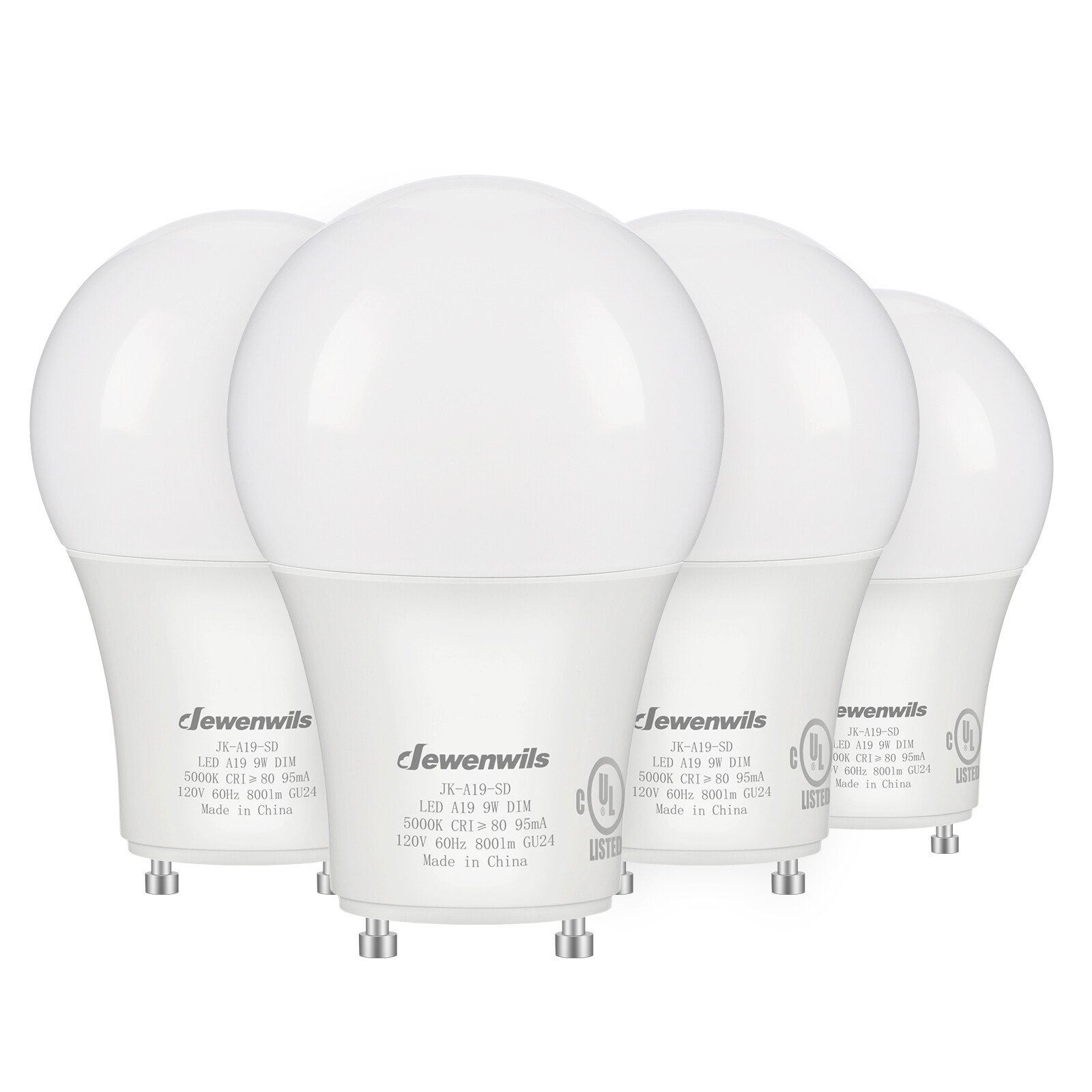DEWENWILS 2 Prong Light Bulbs Dimmable GU24 LED Light Bulb 5000K Daylight 4Pack