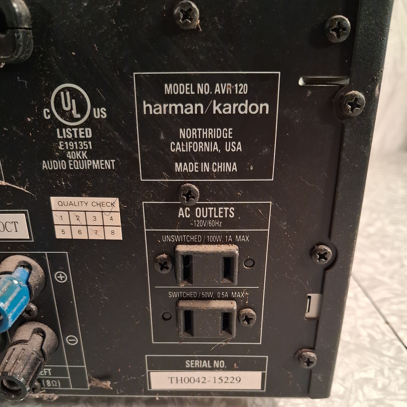 Harman Kardon AVR 120 AUDIO/VIDEO Receiver 200W - Untested As Is - Powers On