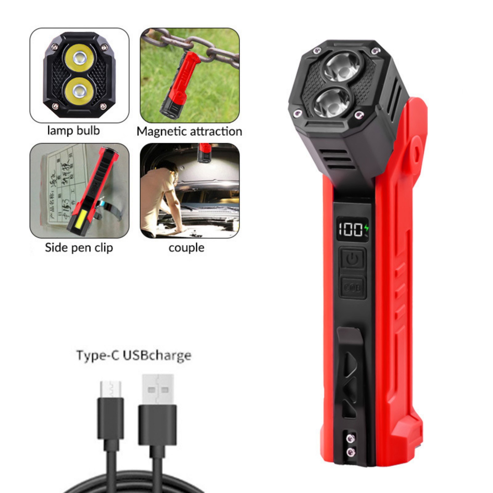 Rechargeable Magnetic LED Work Light 600LM Waterproof Flashlight Lamp Tool