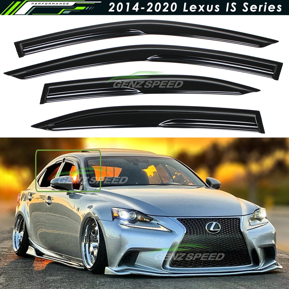 For 2014-2020 Lexus IS200t IS250 IS350 JDM Mugen Style Window Visors Rain Guards