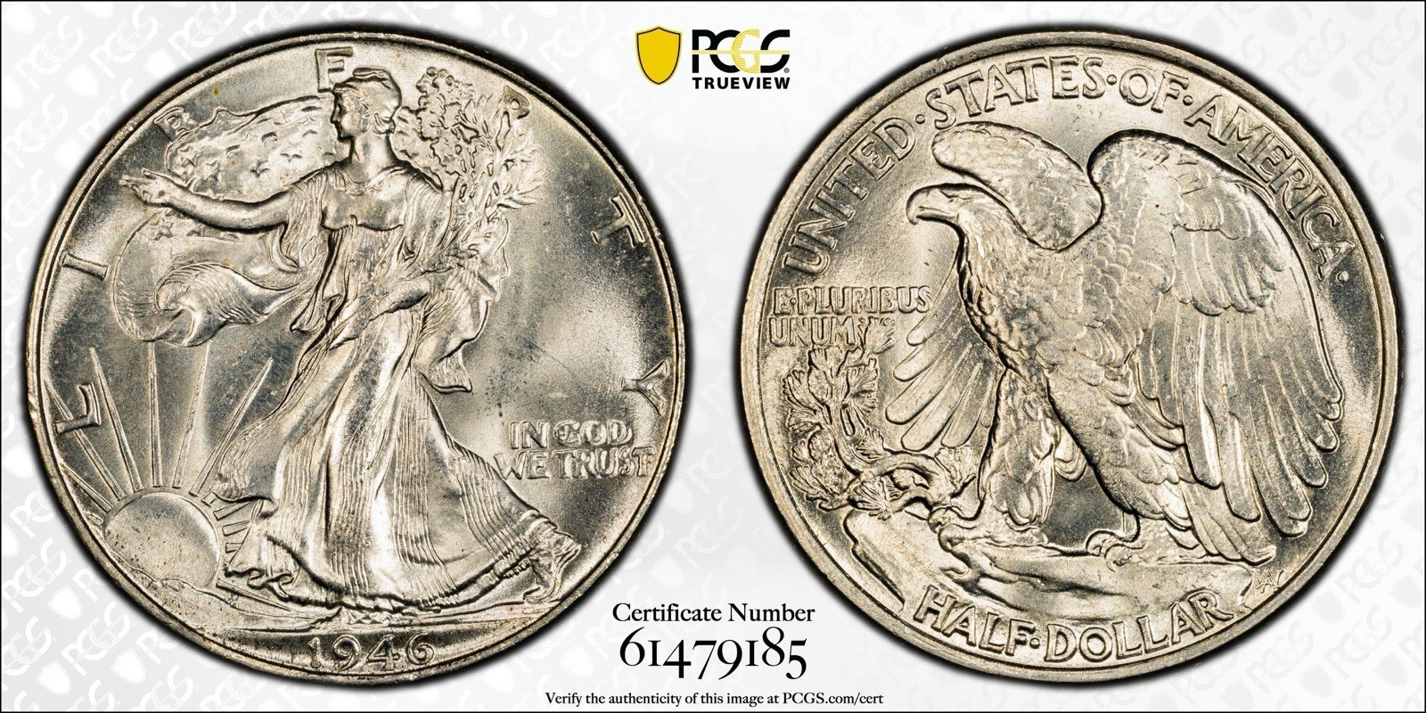 1946 P PCGS MS65 Walking Liberty Half Dollar. Gold Shield! Great 90% Silver Coin