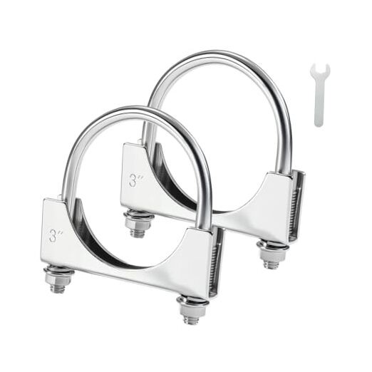 Heavy Duty U Bolt Exhaust Clamp, 3 Inch Stainless Steel U Muffler Clamps, 3" 2