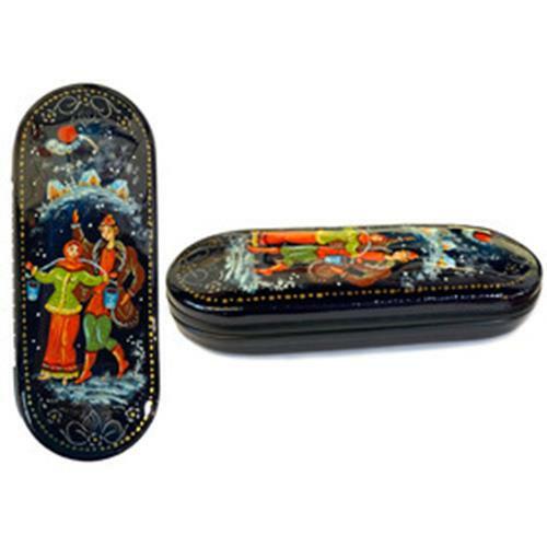 Fedoskino Design "On the Way to the Well" Eyeglass Case Box 6 1/2 " x 2 1/2 "