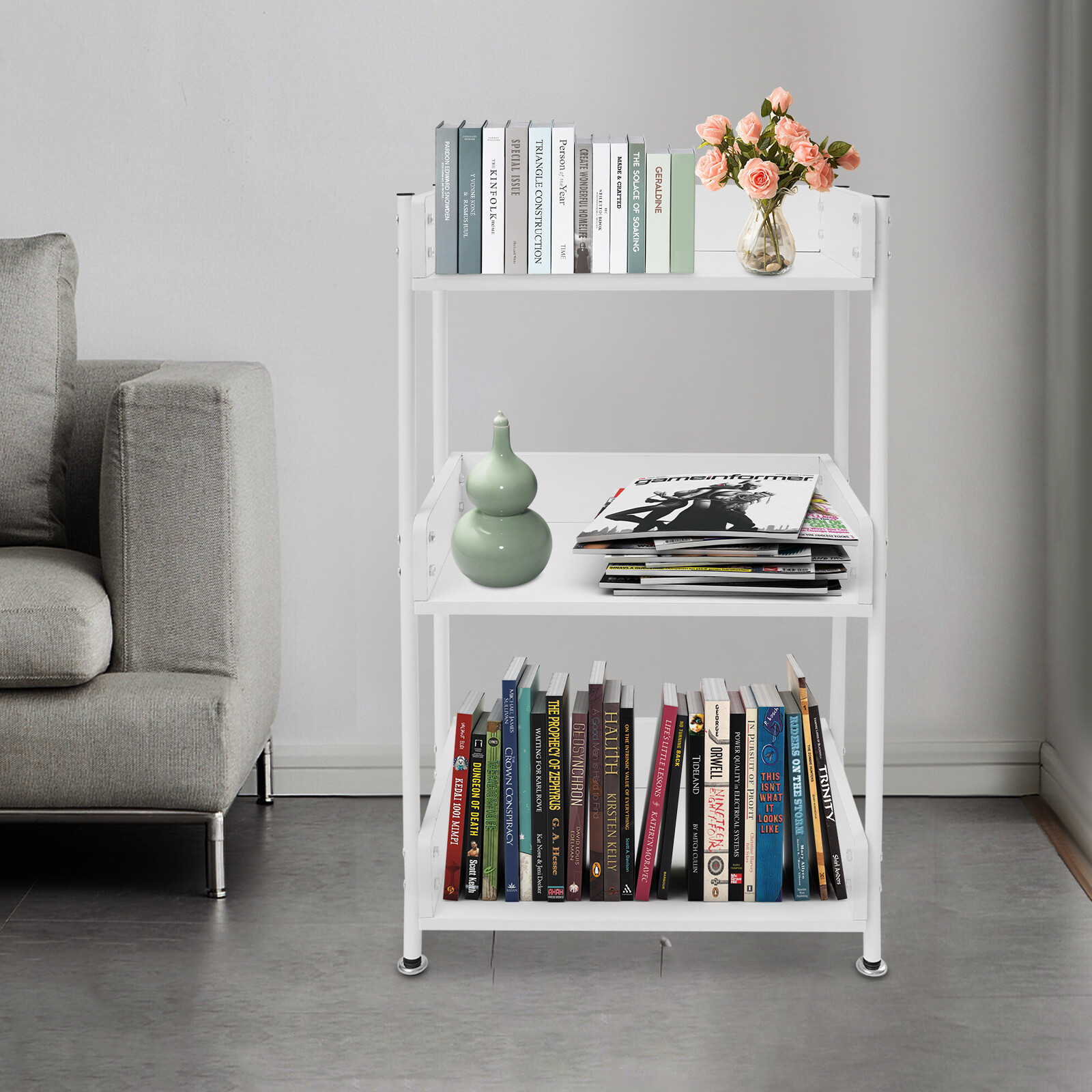 3 Tier Portable Bookshelf Bookcase For Small Space Dorm Open Three Shelf Display