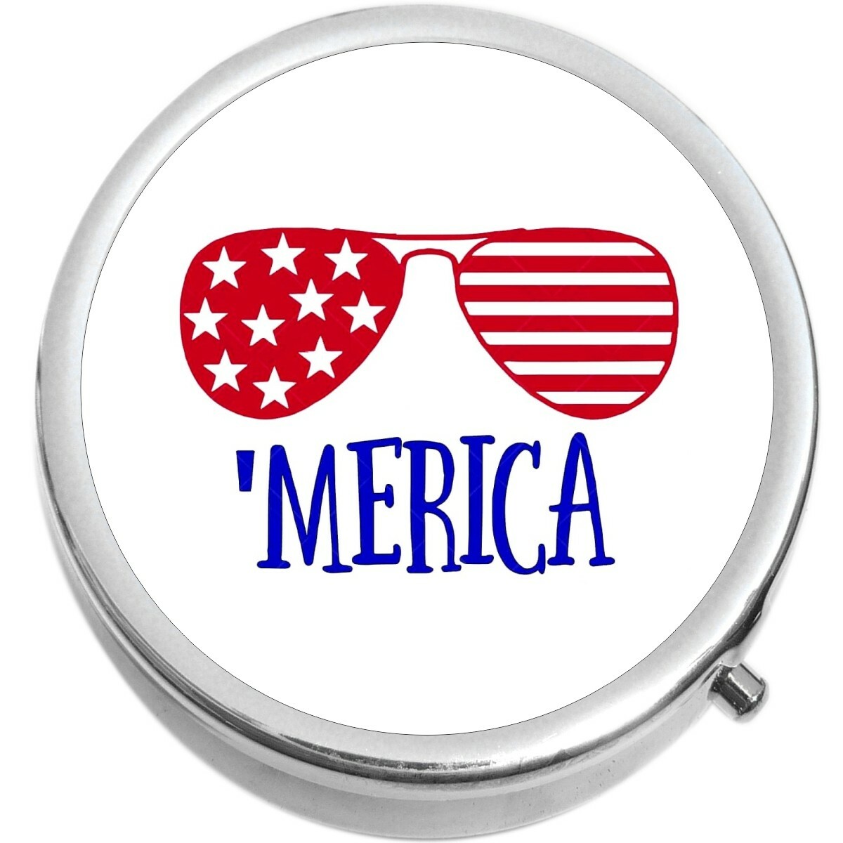 Merica Red White Blue  Medicine Vitamin Pill Box