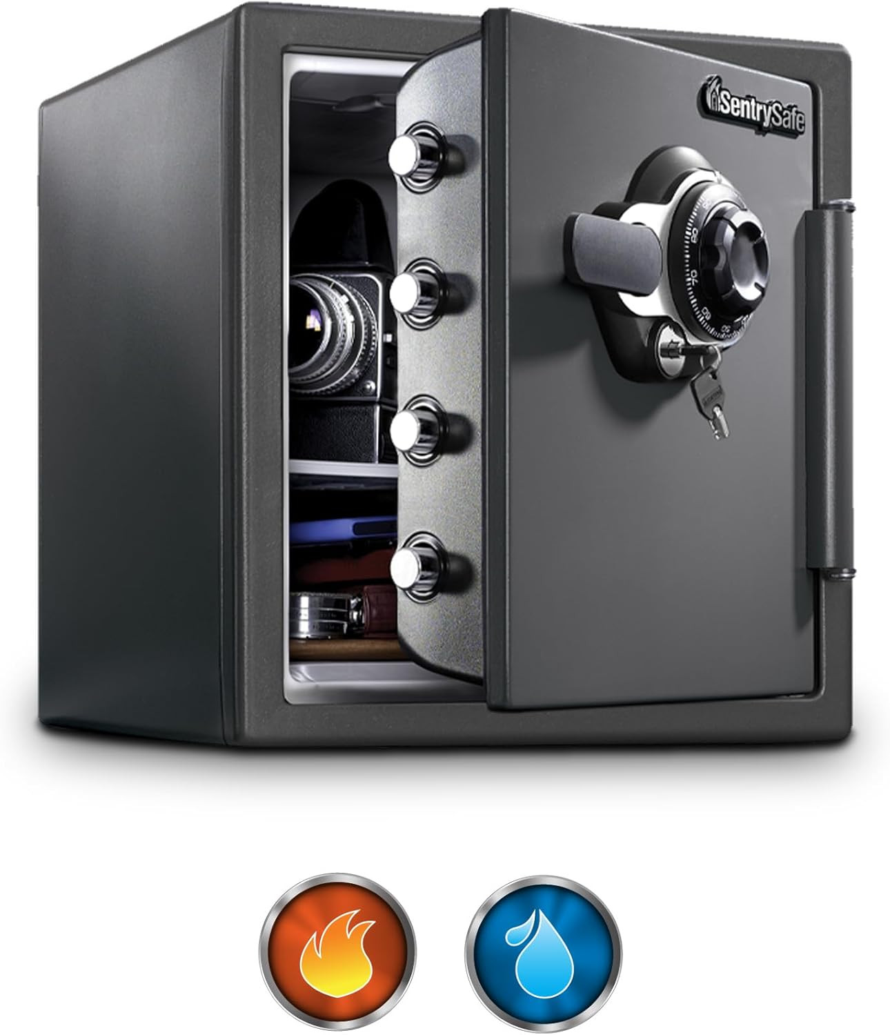 Medium Gray Fireproof Waterproof Safe Box with Dial Combination 1.23 Cu Ft