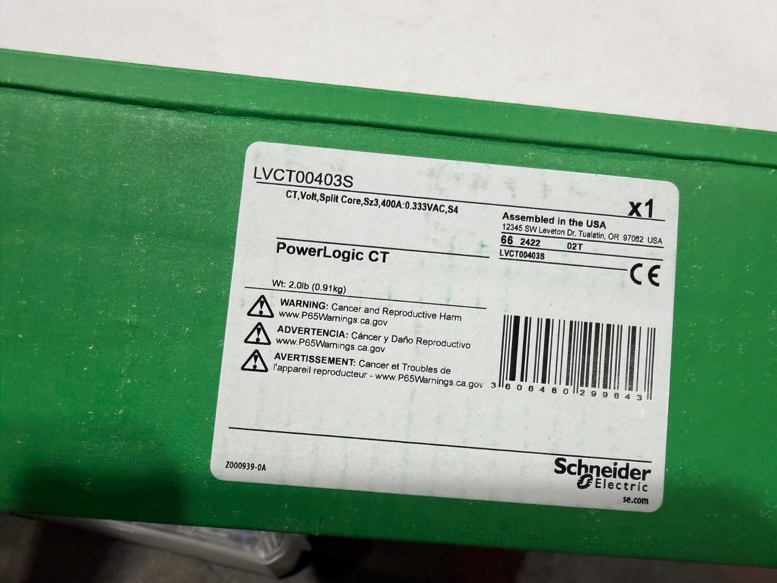 Square D PowerLogic LVCT00403S  Split Core CT 400 Amp 0.333VAC Size 3  S4