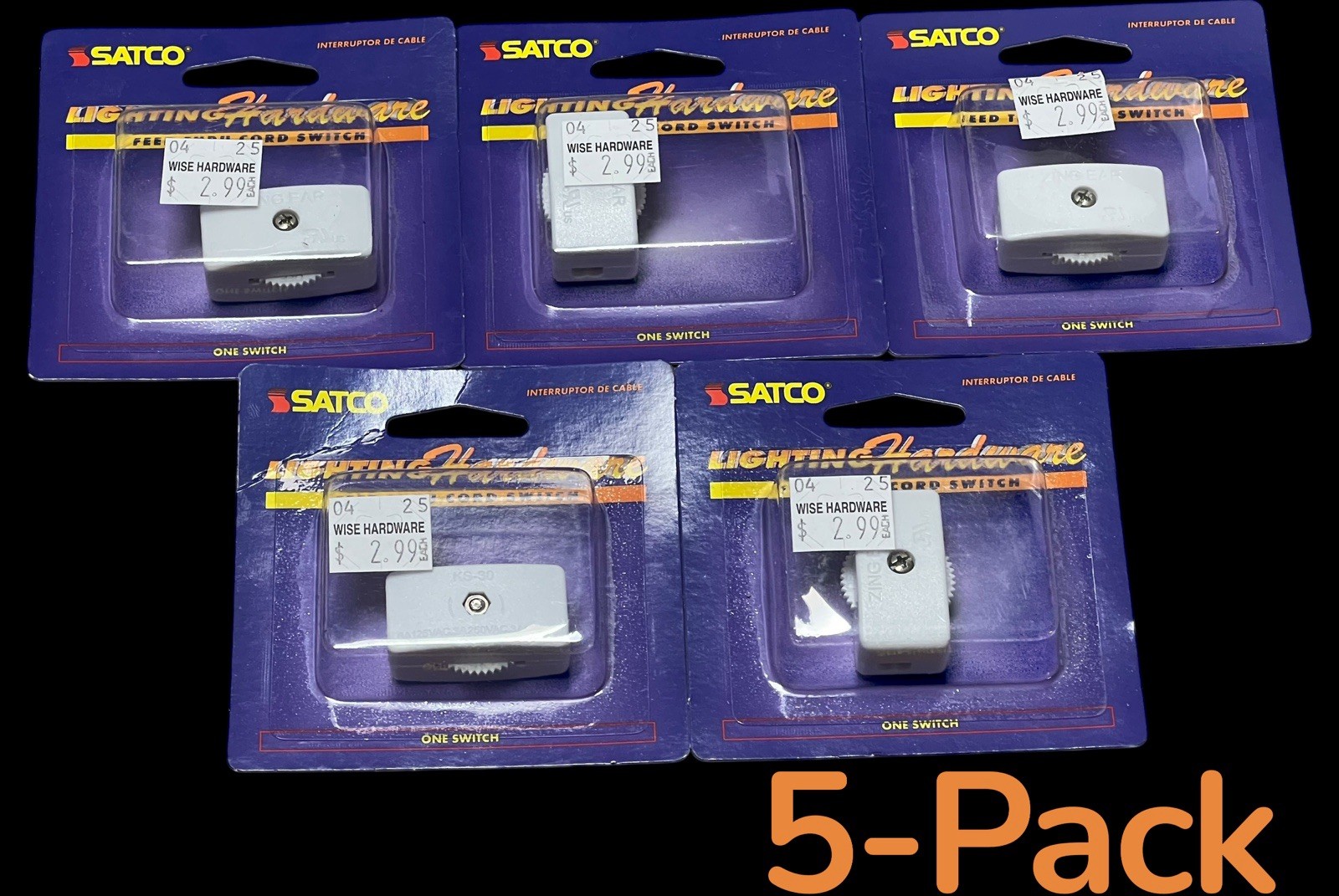 Satco S70/572 Inline Cord Switch White Finish Light Lamp ( 5-Pack ) Nos-Sealed