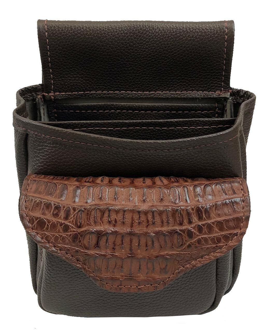 Real CROCODILE & LEATHER SHOTGUN SHELL POUCH for Skeet Sporting Clays Trap BROWN