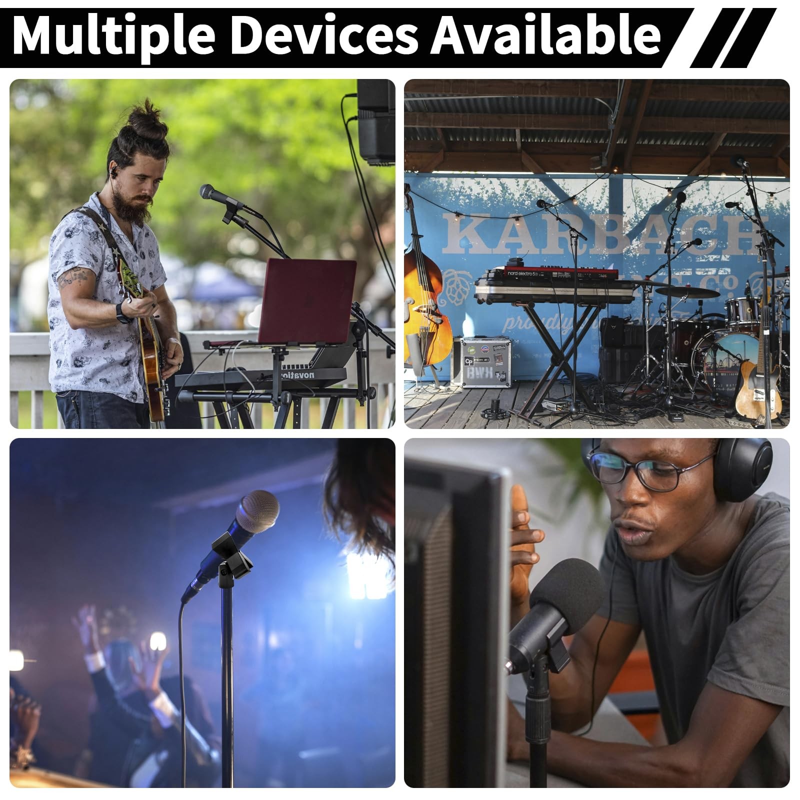 4 Pack Universal Adjustable Mic Clips for Stands, Wireless Microphone Holder ...