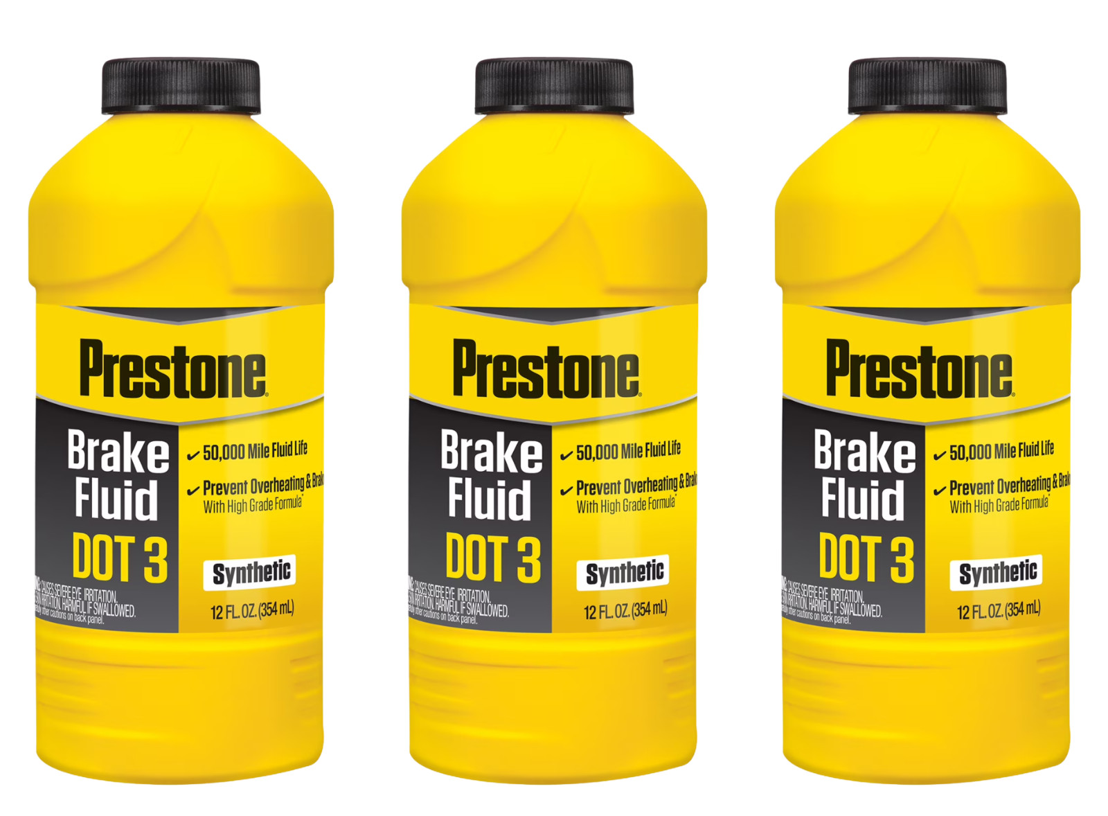 Prestone DOT 3 Brake Fluid 12 fl. oz. High Grade, 50,000 Mile Fluid Life 3 pack