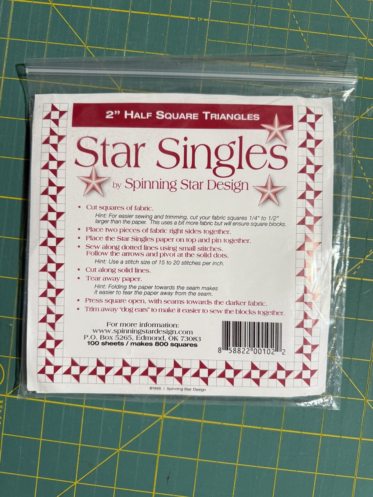 Star Singles 2" HALF SQUARE TRIANGLES HST Paper Pattern. 100 Sheets