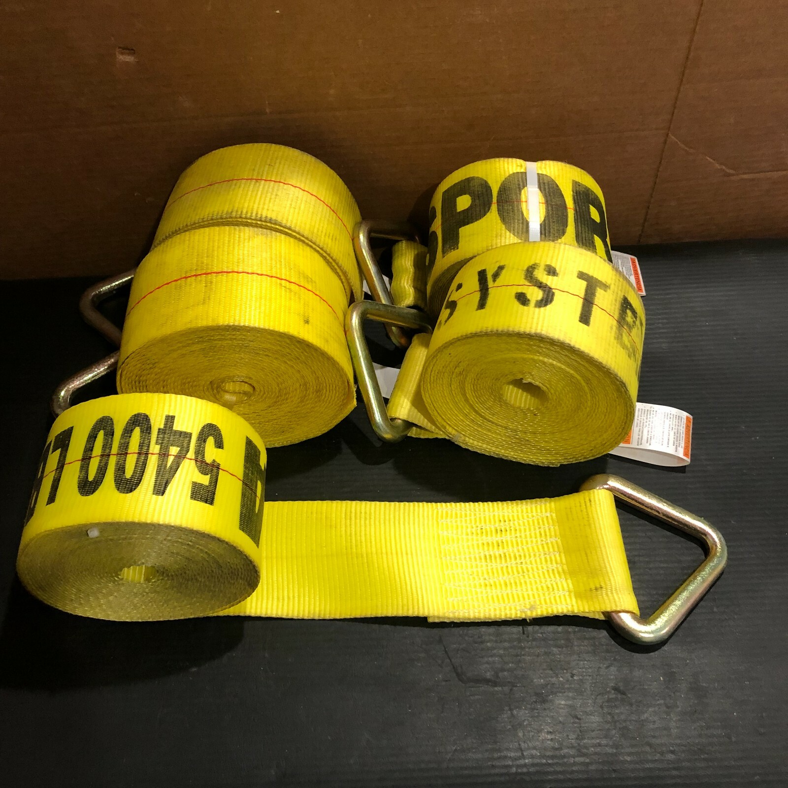 (5 ROLLS) 4" x 20" DELTA YELLOW STRAP WITH D/ RING FLATBED CARGO STRAP FREE SHIP