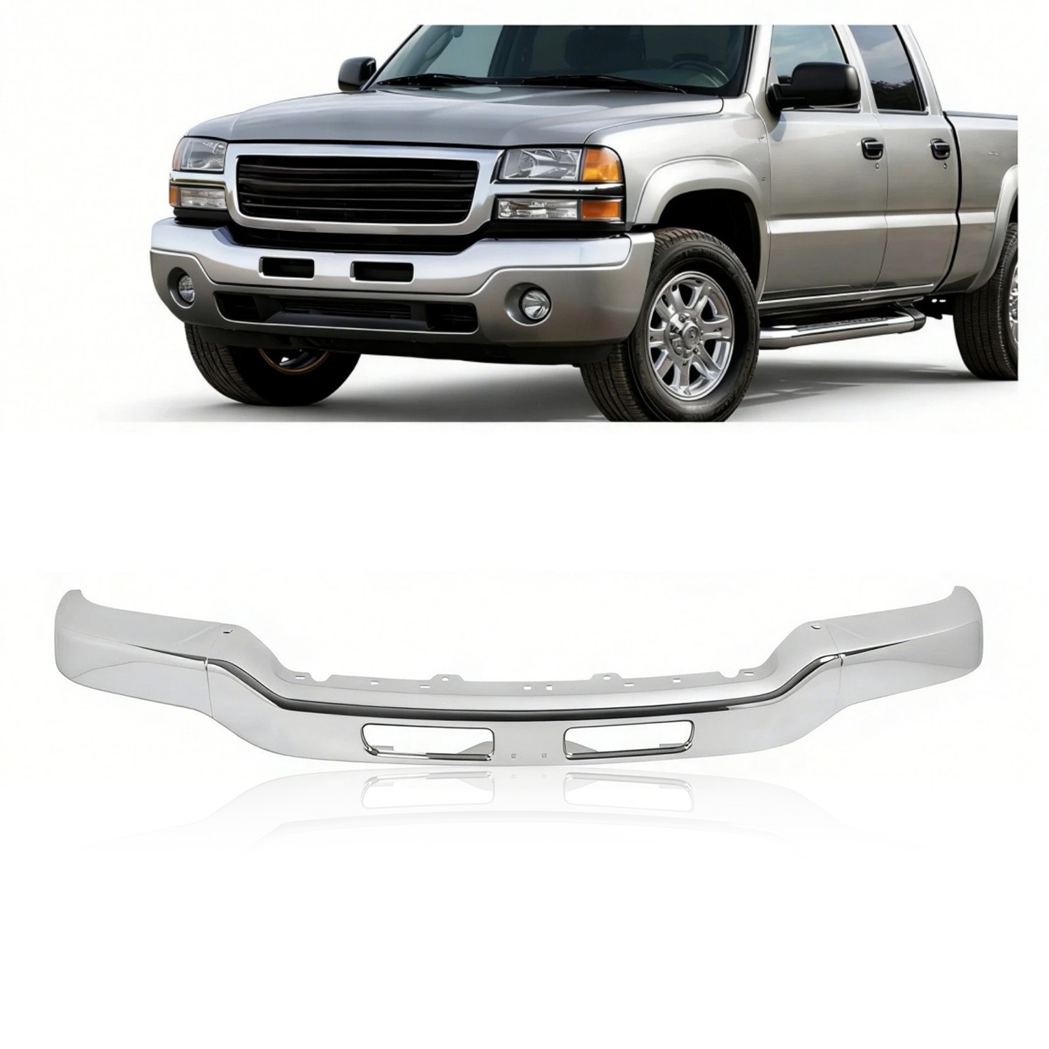 Front Bumper Face Bar For 2003-2006 GMC Sierra 1500 3500 Chrome Steel 15098990