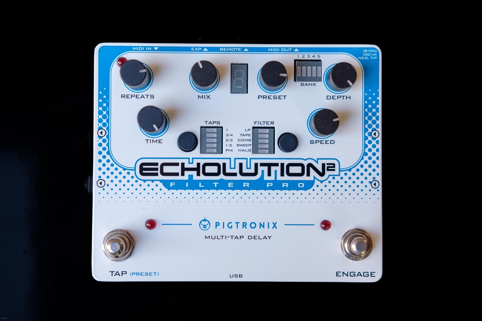 Pigtronix Echolution 2 Filter Pro Delay Echo Guitar Effects pedal