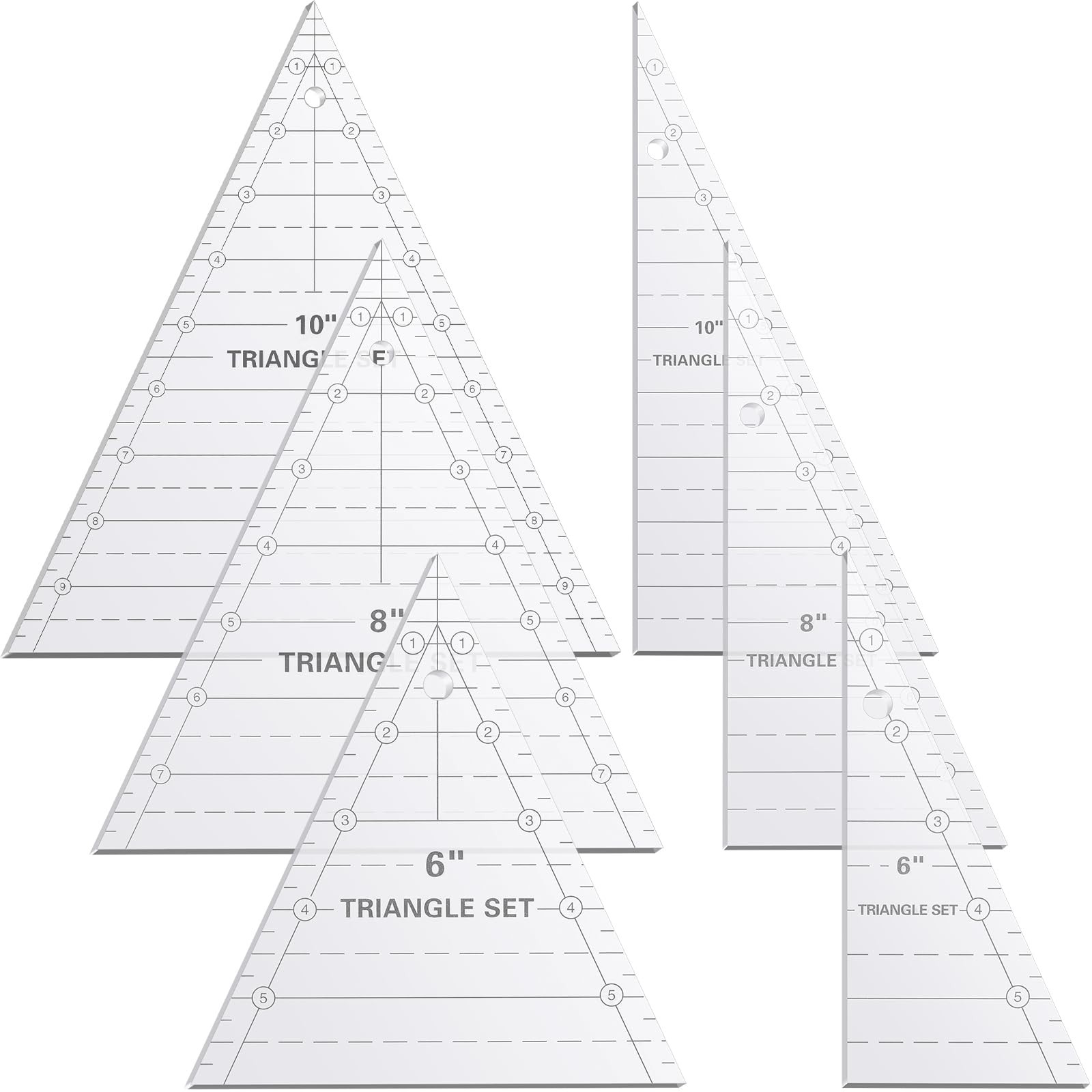 3 Set Tall Triangle Rulers for Quilting 6 8 10 Inch Wedge Triangle & Wing Qui...